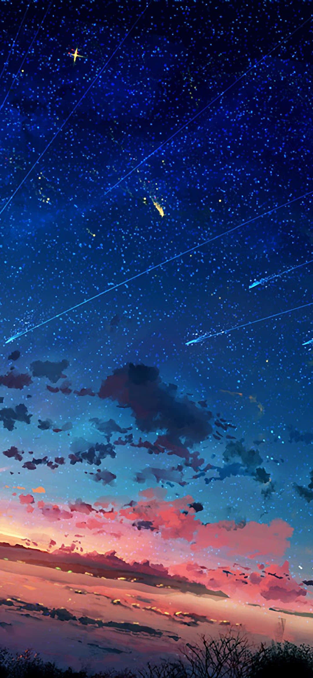 1080x2340 4K 애니메이션 별똥별 노을 하늘 배경화면
