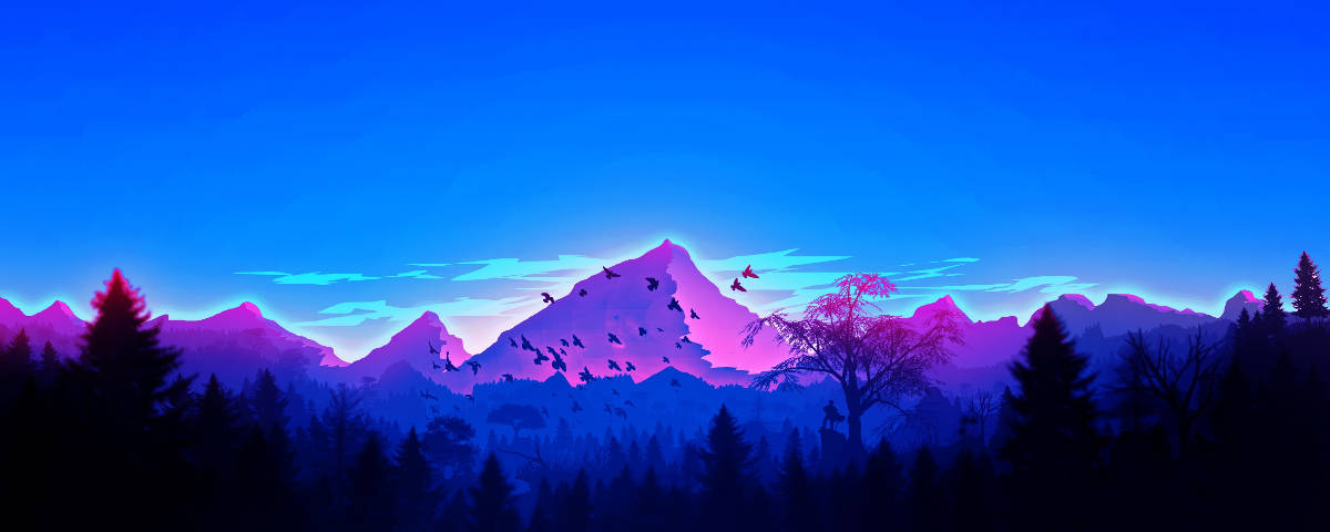 1200x480 네온 퍼플 산맥 배경화면
