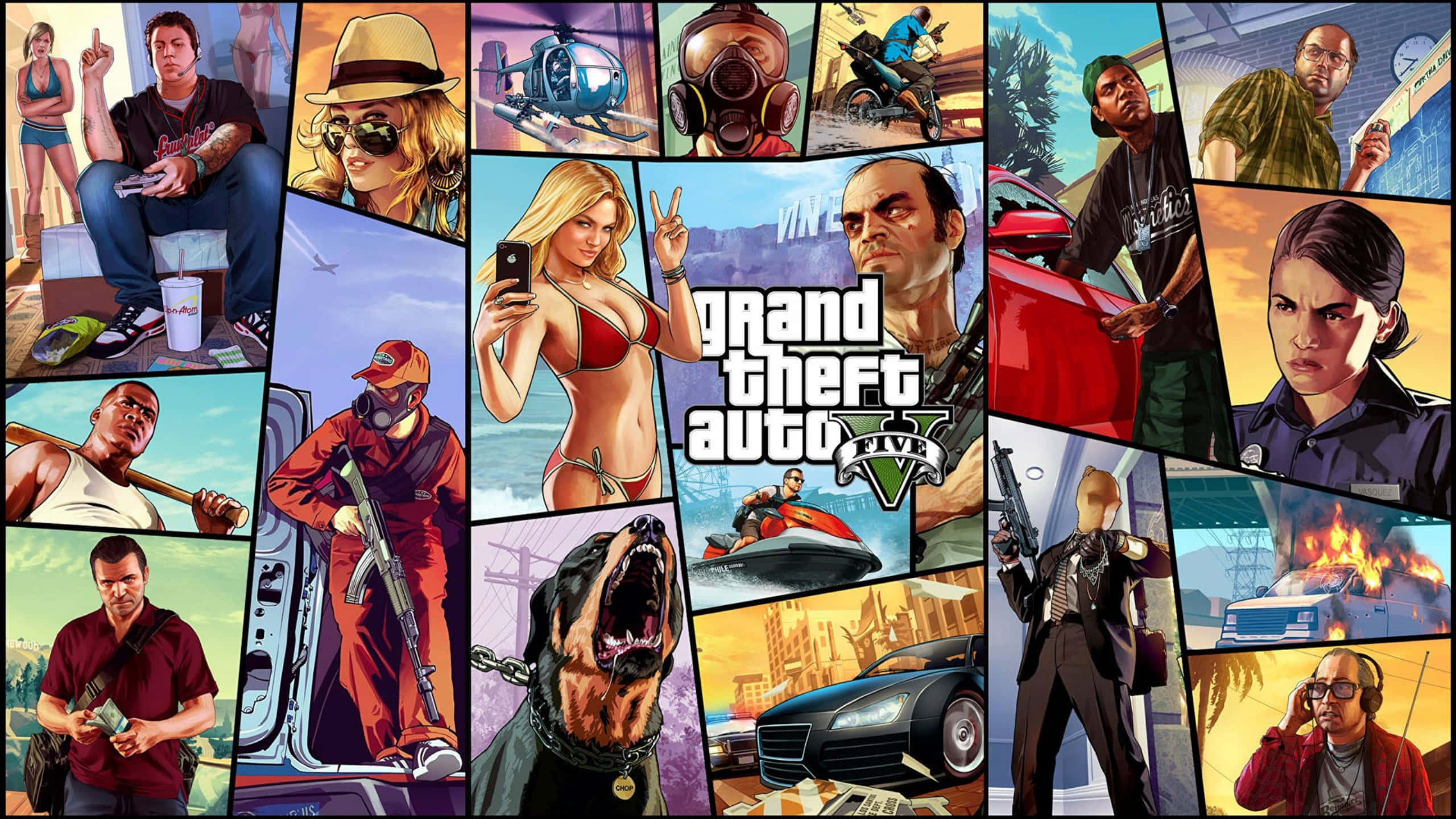 2560x1440 GTA 5 다양한 장면과 캐릭터 배경화면
