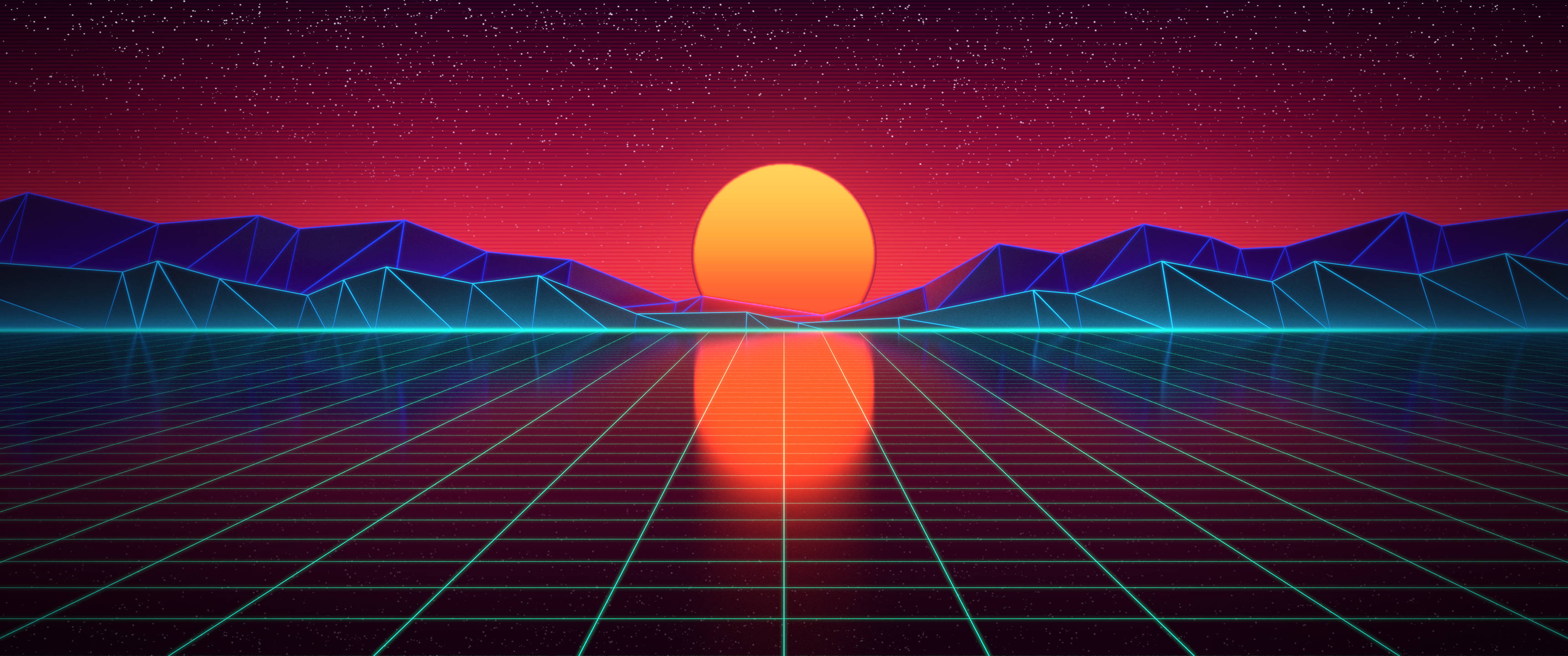 3440x1440 미니멀 신스웨이브 풍경 배경화면