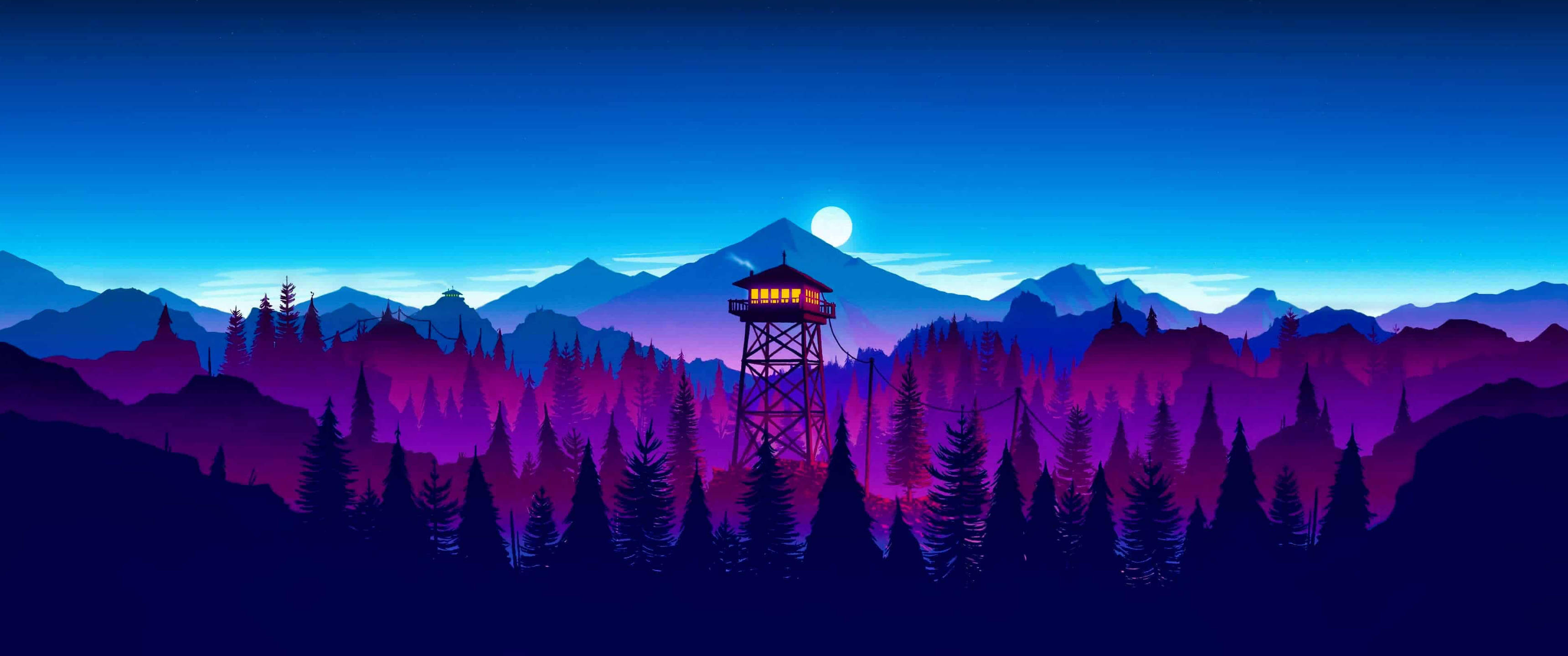 3440x1440 미니멀 야생 감시탑 배경화면