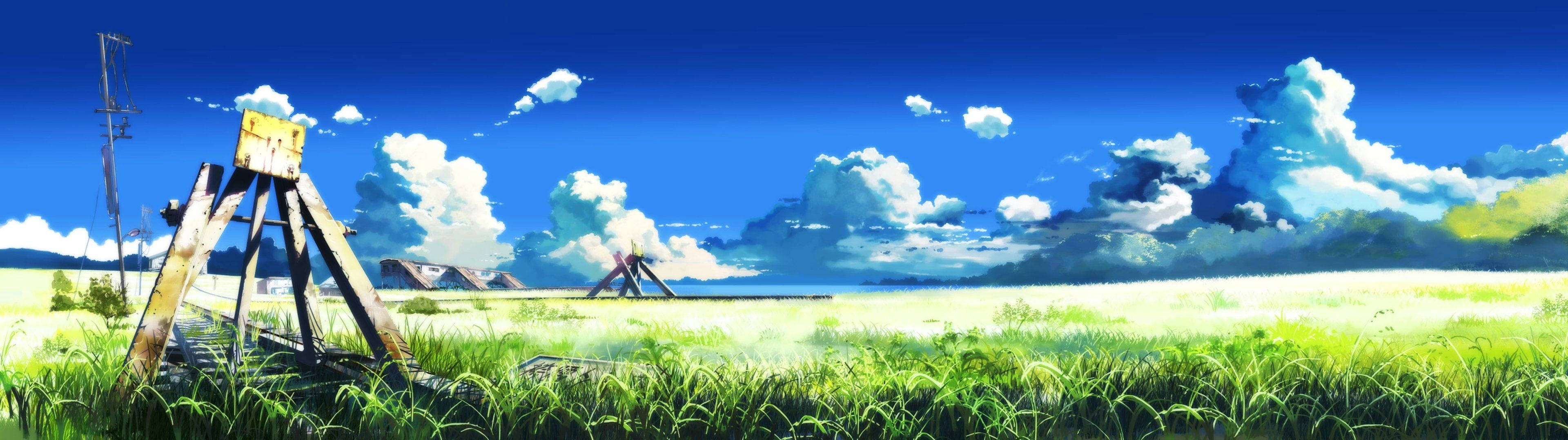 3840x1080 4K 시골 철도 배경화면
