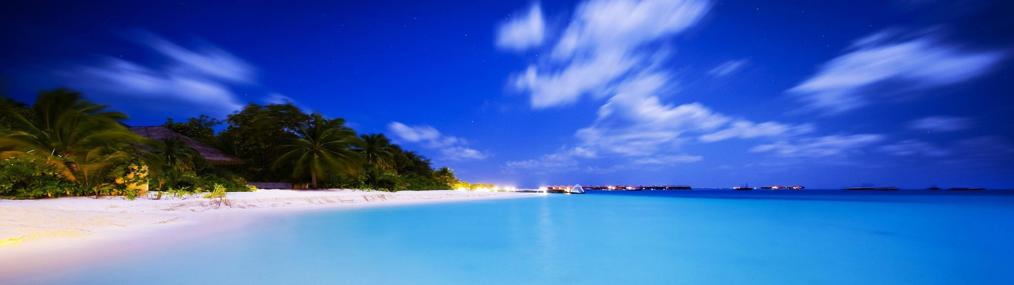 3840x1080 HD 듀얼 모니터 해변 배경화면