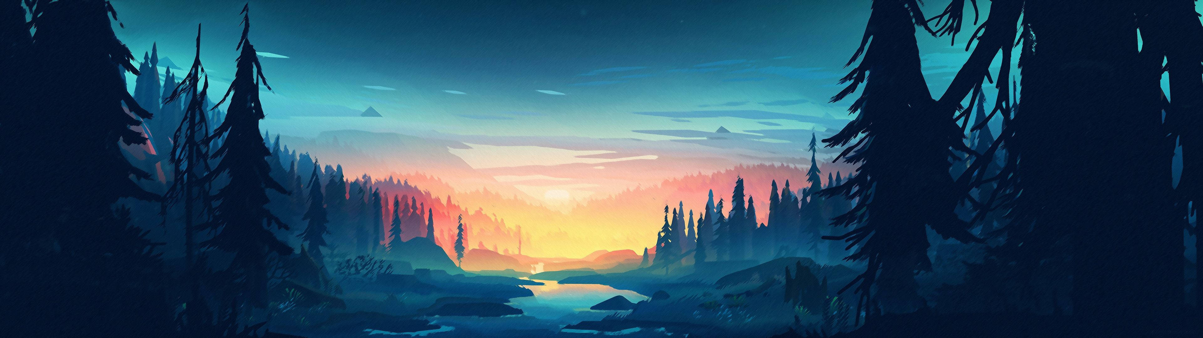 3840x1080 HD 듀얼 모니터 자연 아트 배경화면