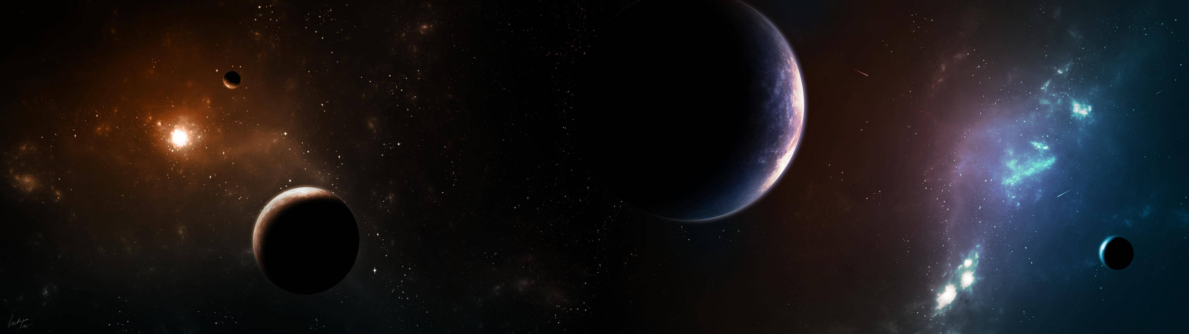 3840x1080 HD 듀얼 모니터 갤럭시 배경화면