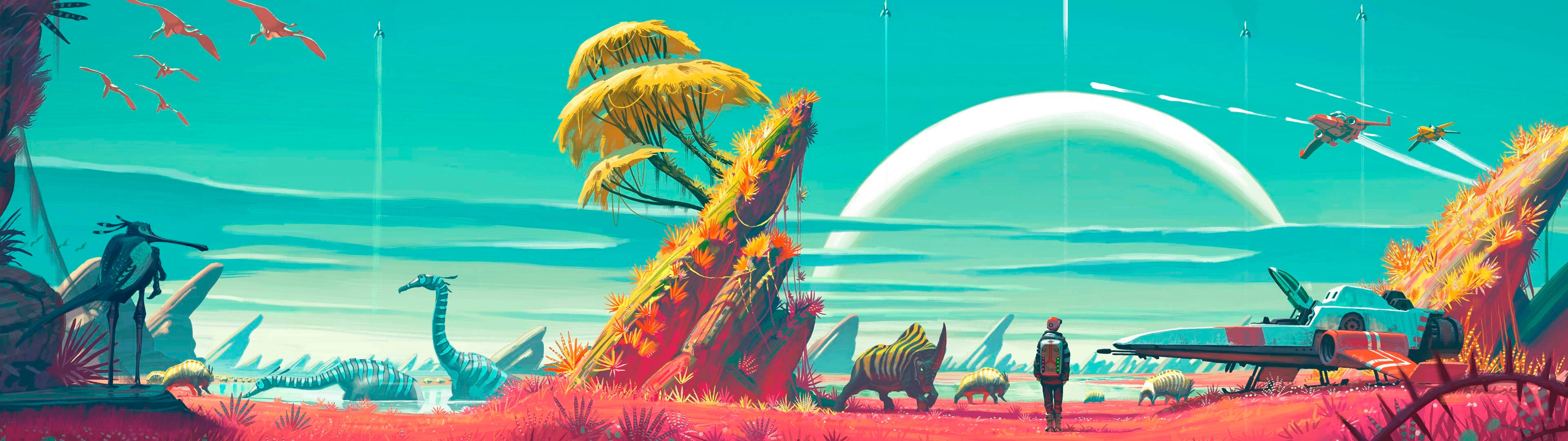 3840x1080 HD 듀얼 모니터 공룡 배경화면