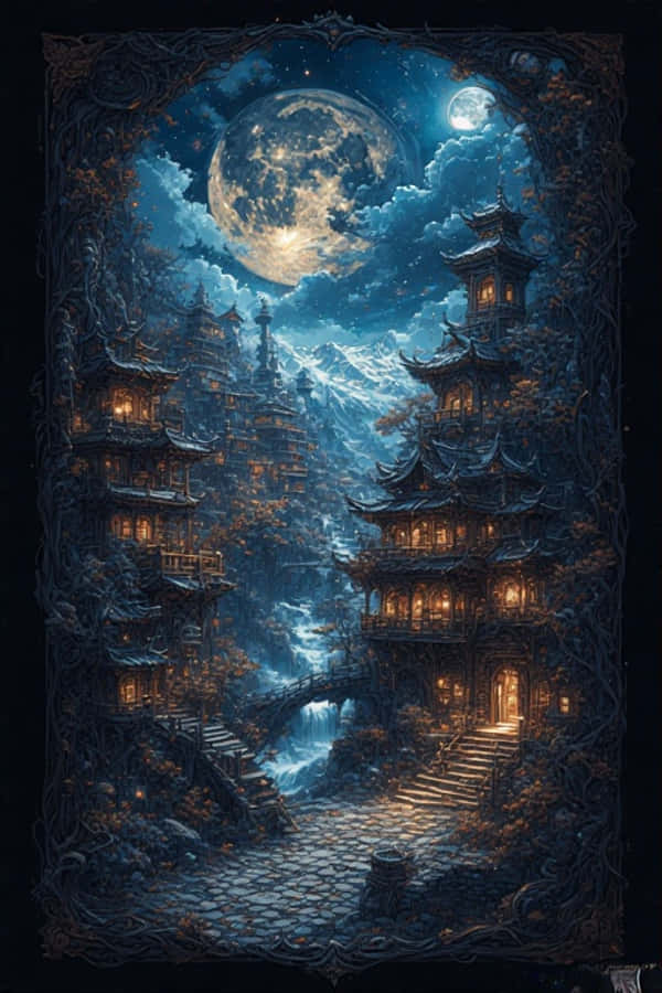 고딕 감성의 티베트 밤 풍경 4K 월페이퍼 배경화면