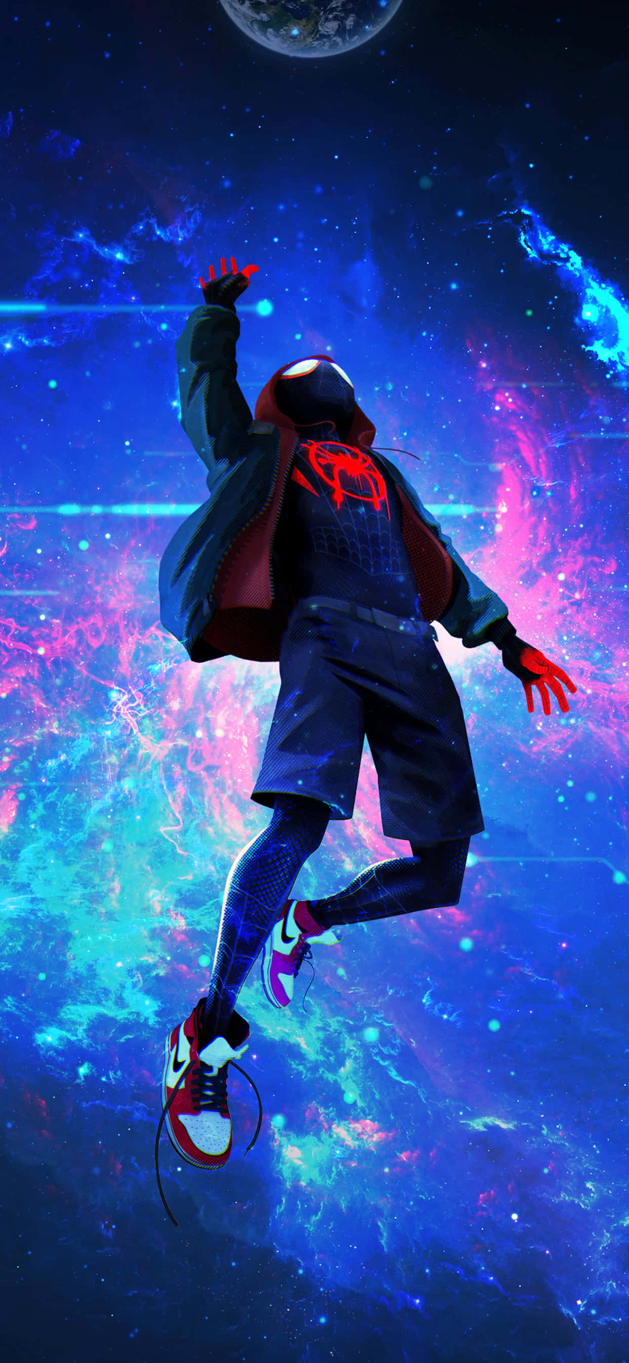 4K AMOLED 배경 Miles Morales Falling In The Spiderverse 배경화면