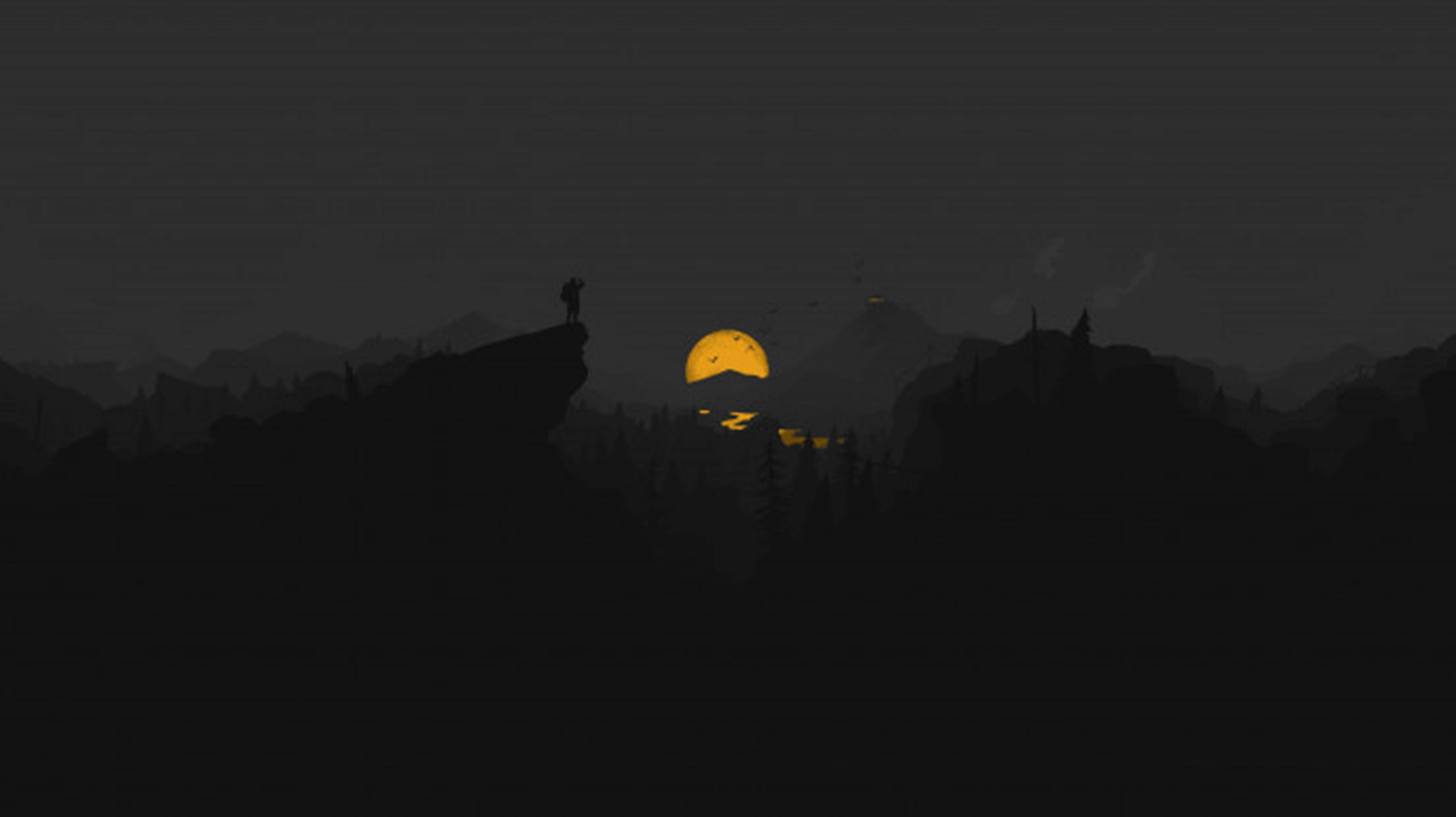 4K Firewatch 노란 달 강 배경화면