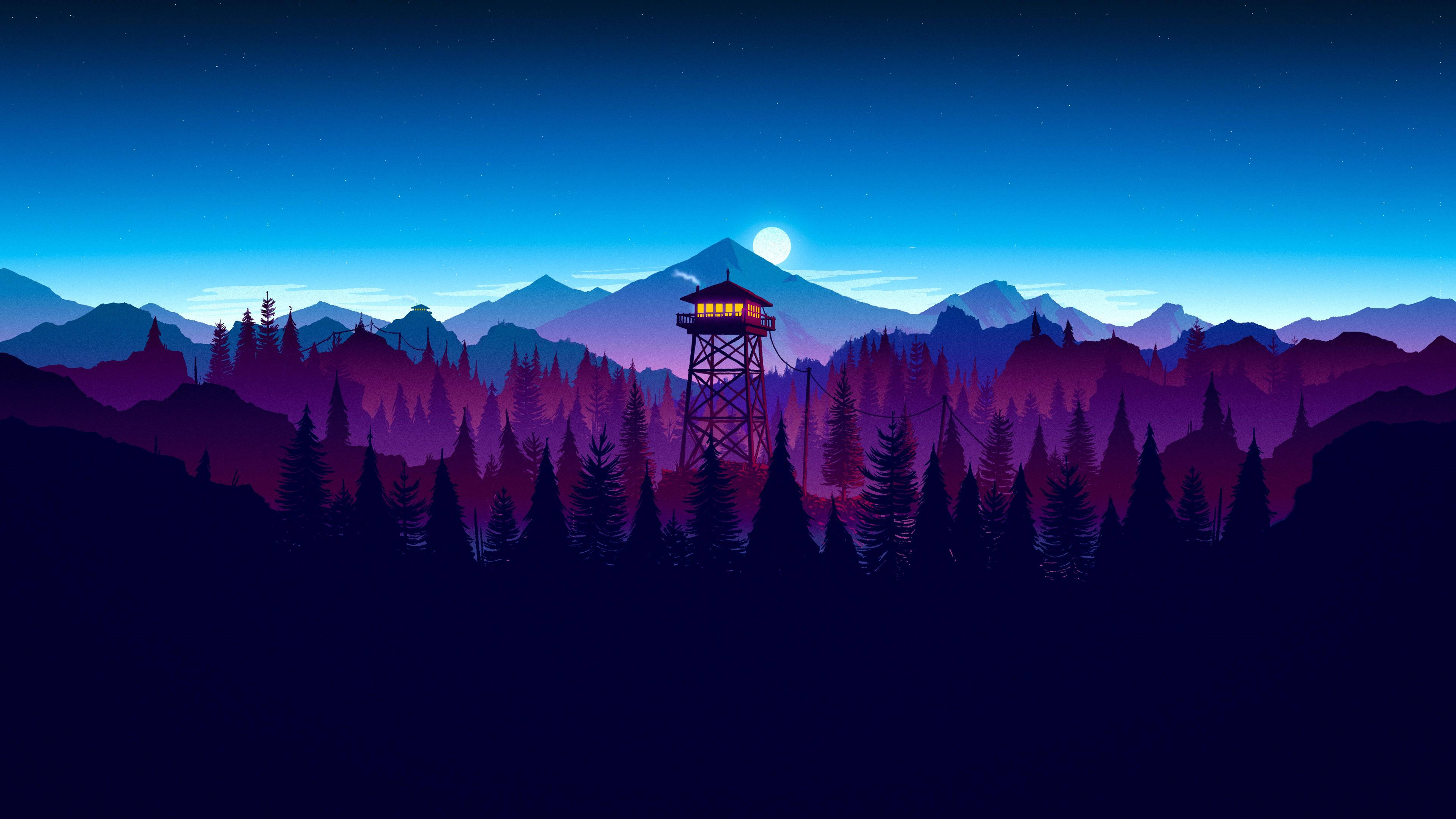 4K Firewatch 보라색 숲 실루엣 배경화면