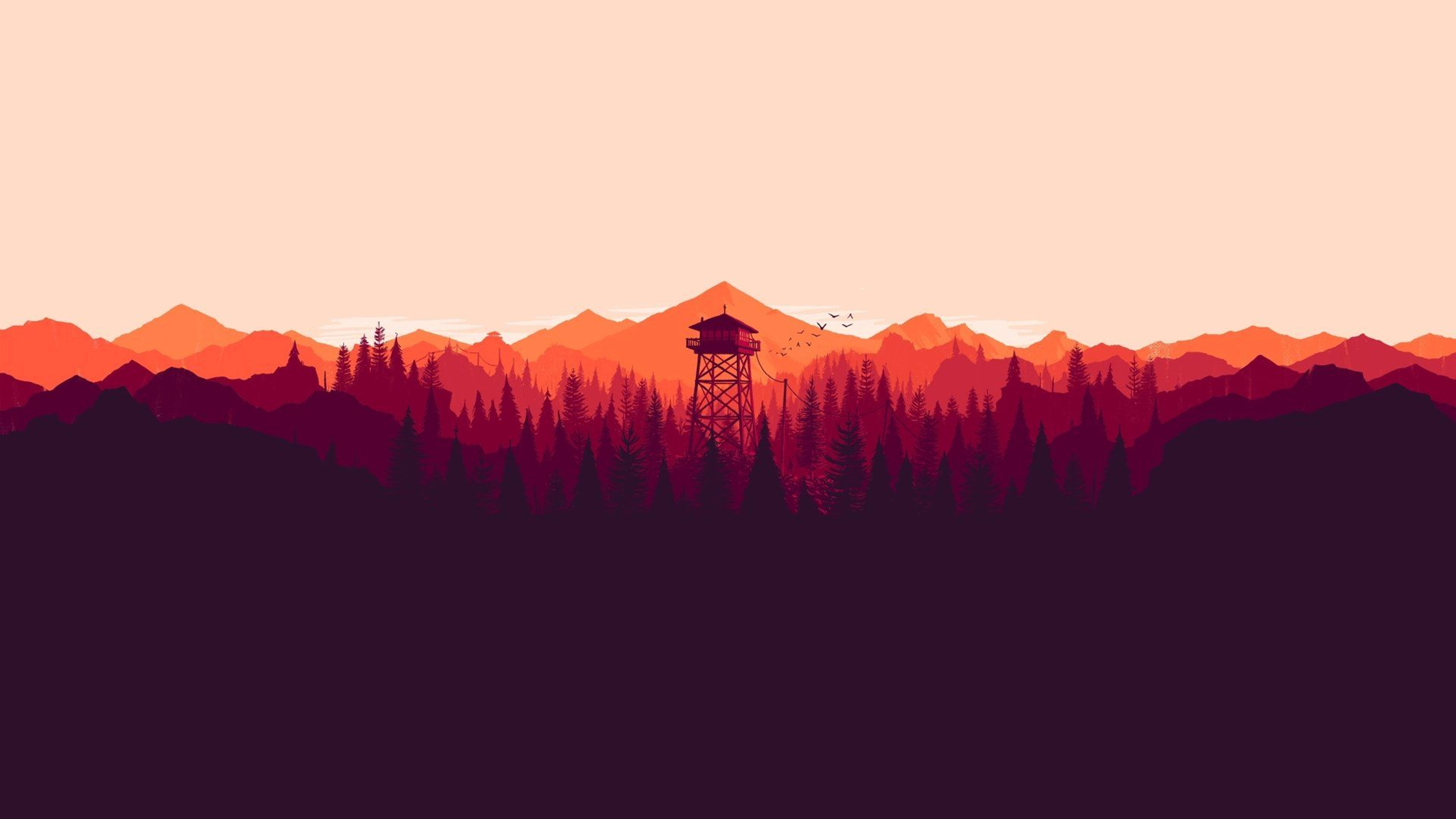 4K Firewatch 타워 그라데이션 퍼플 배경화면