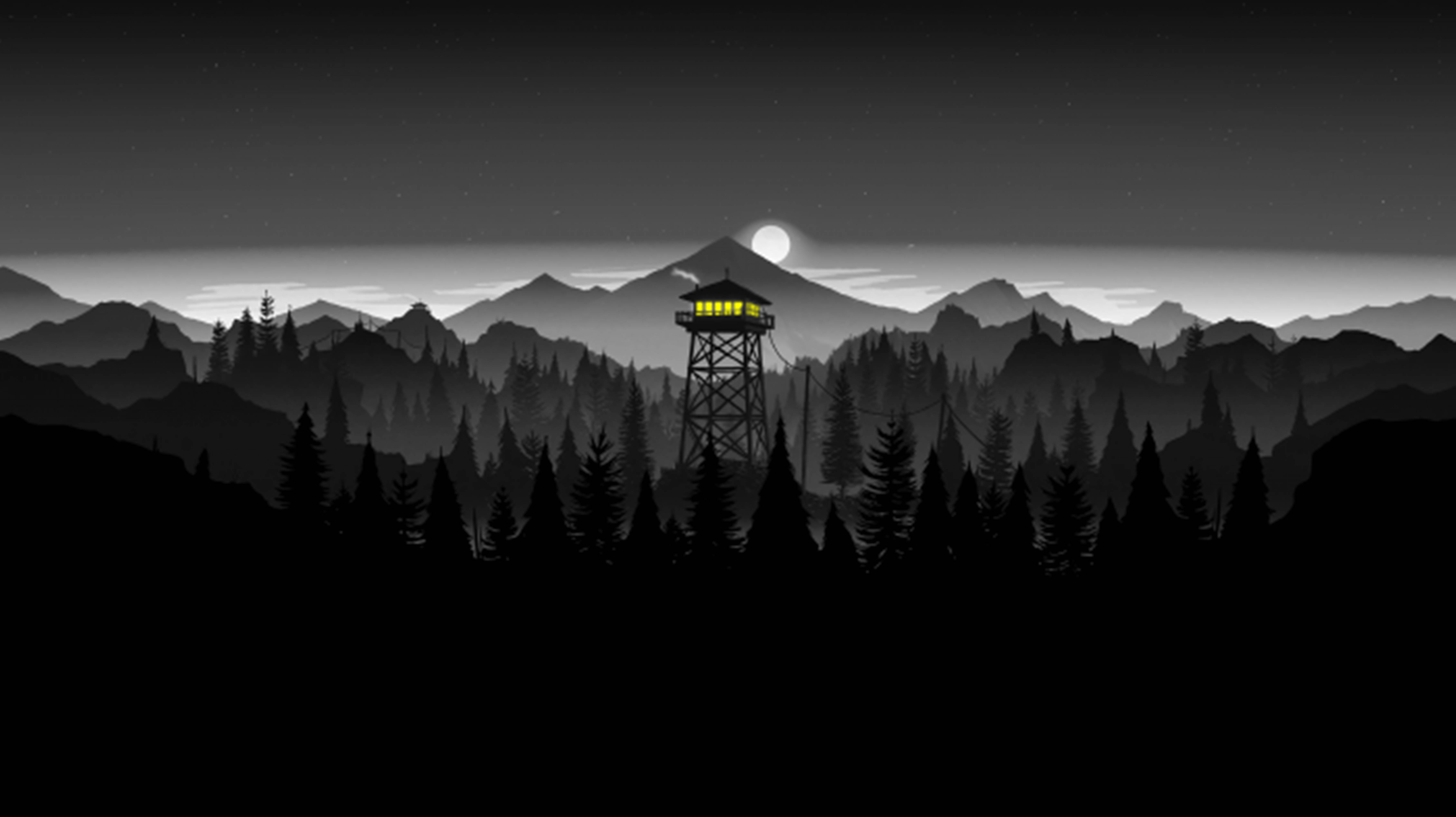 4K Firewatch 검은 산과 숲 배경화면