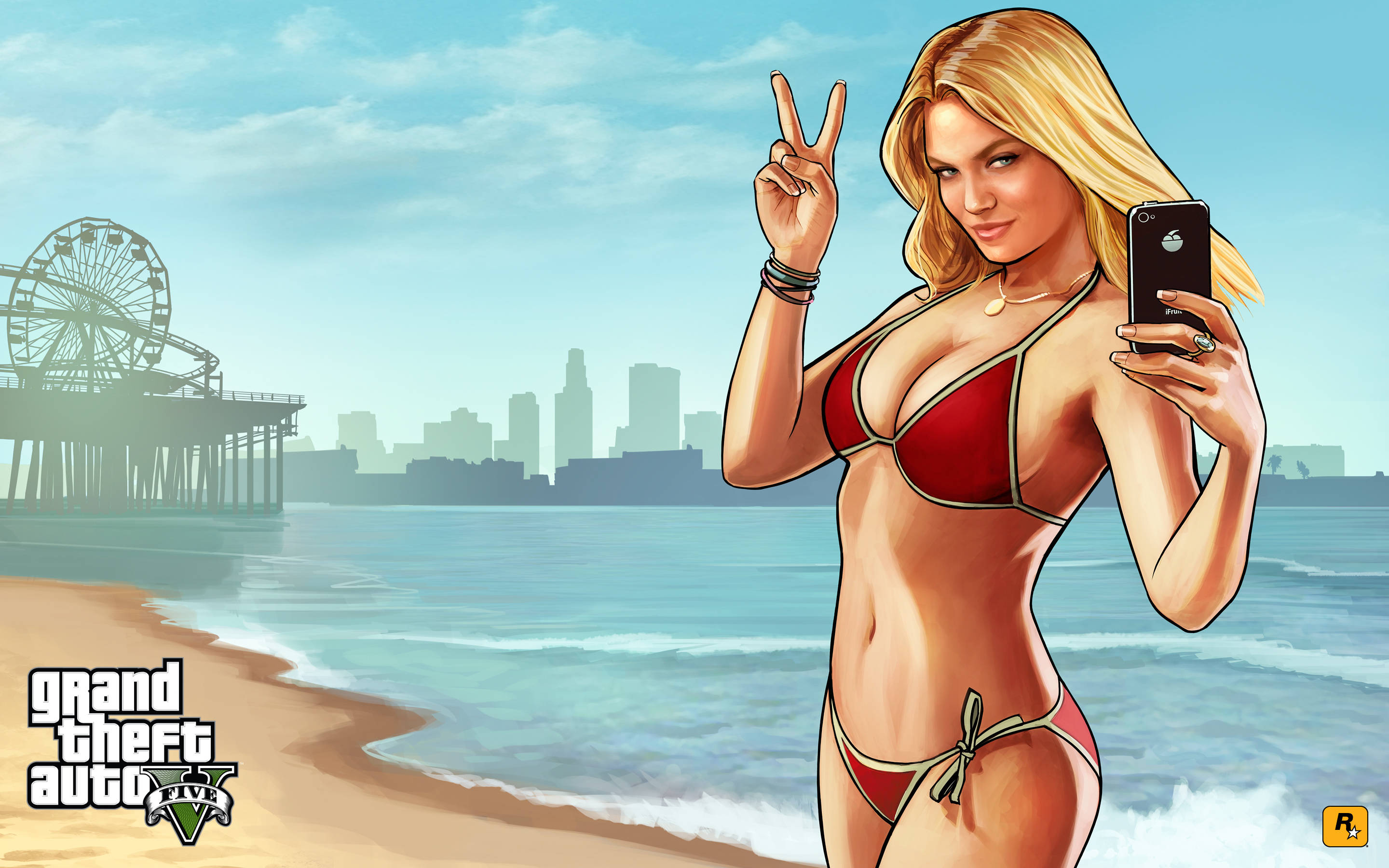 4K GTA 5 비키니 소녀 해변 배경화면