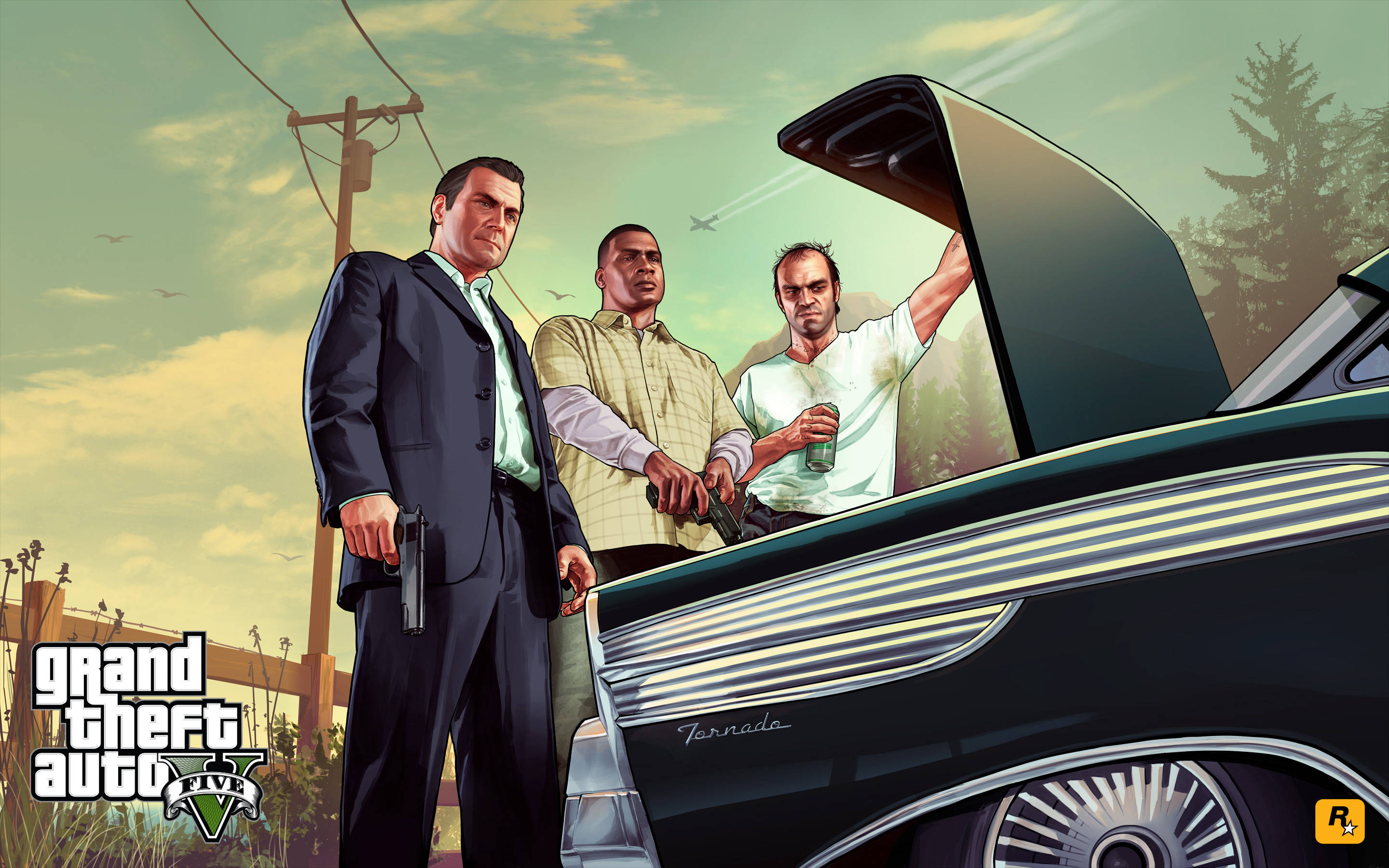 4K GTA 5 캐릭터들이 본넷 확인 배경화면