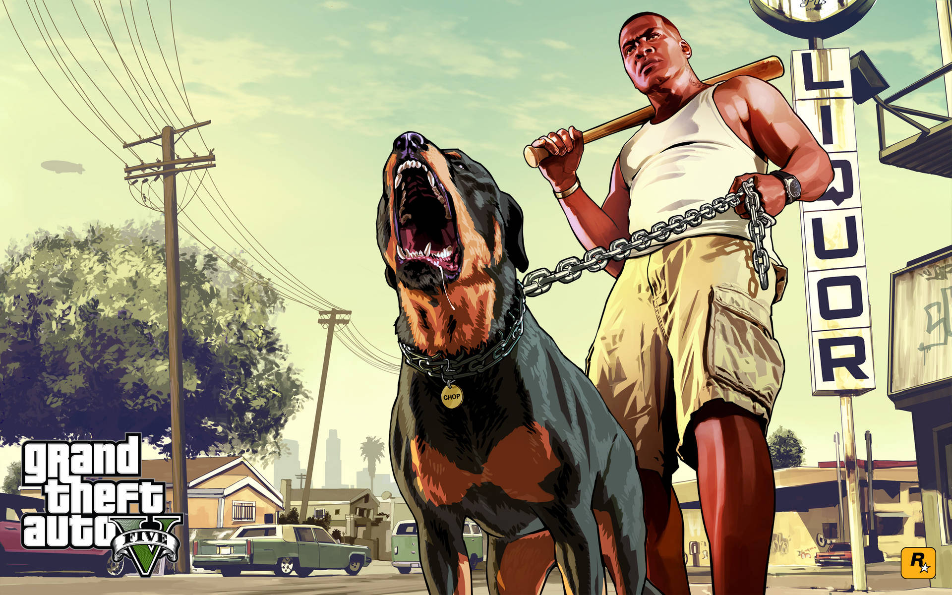 4K GTA 5 프랭클린이 촙을 안고 있는 모습