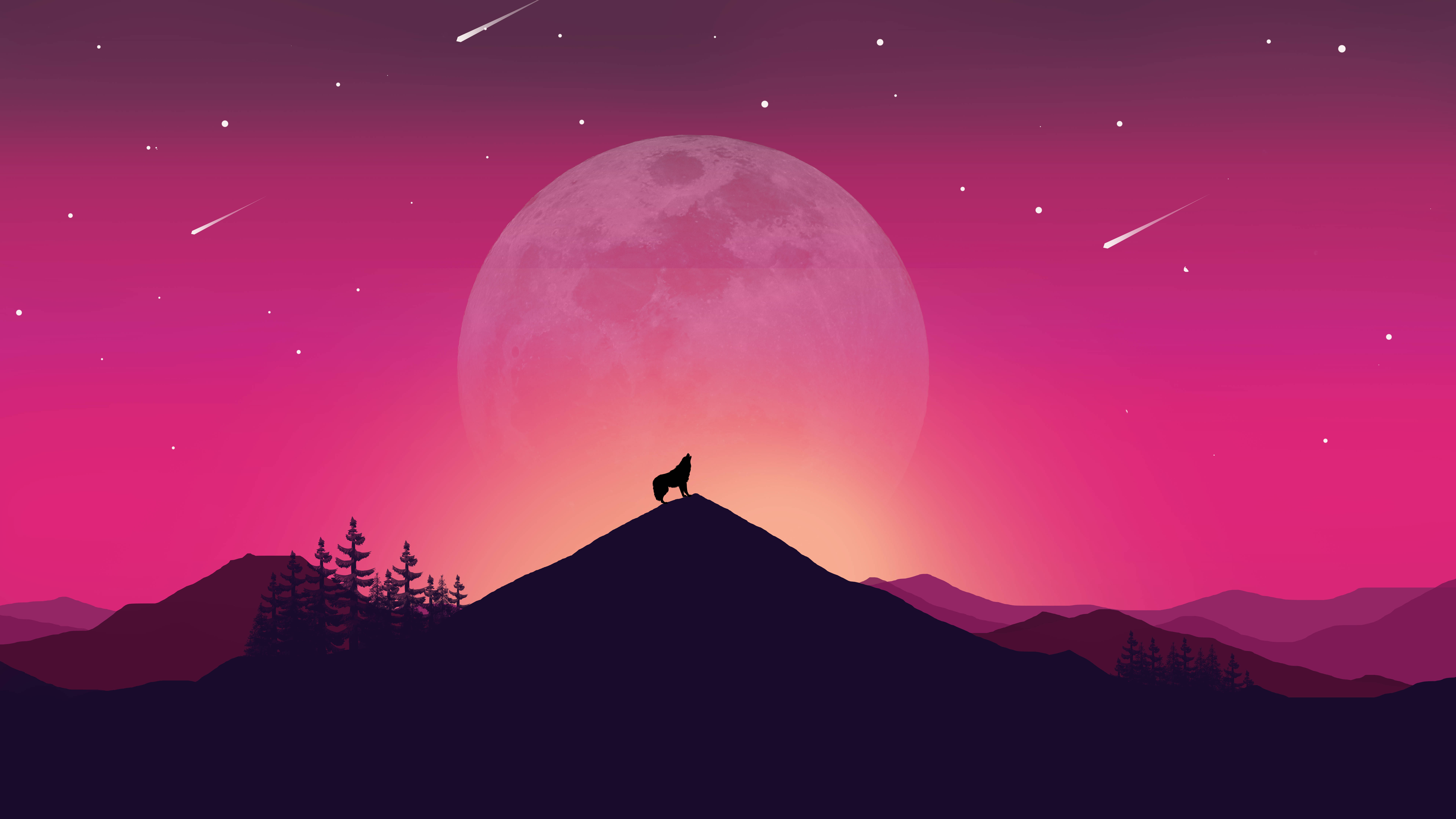 핑크 4K 울트라 HD 늑대 벡터 배경화면