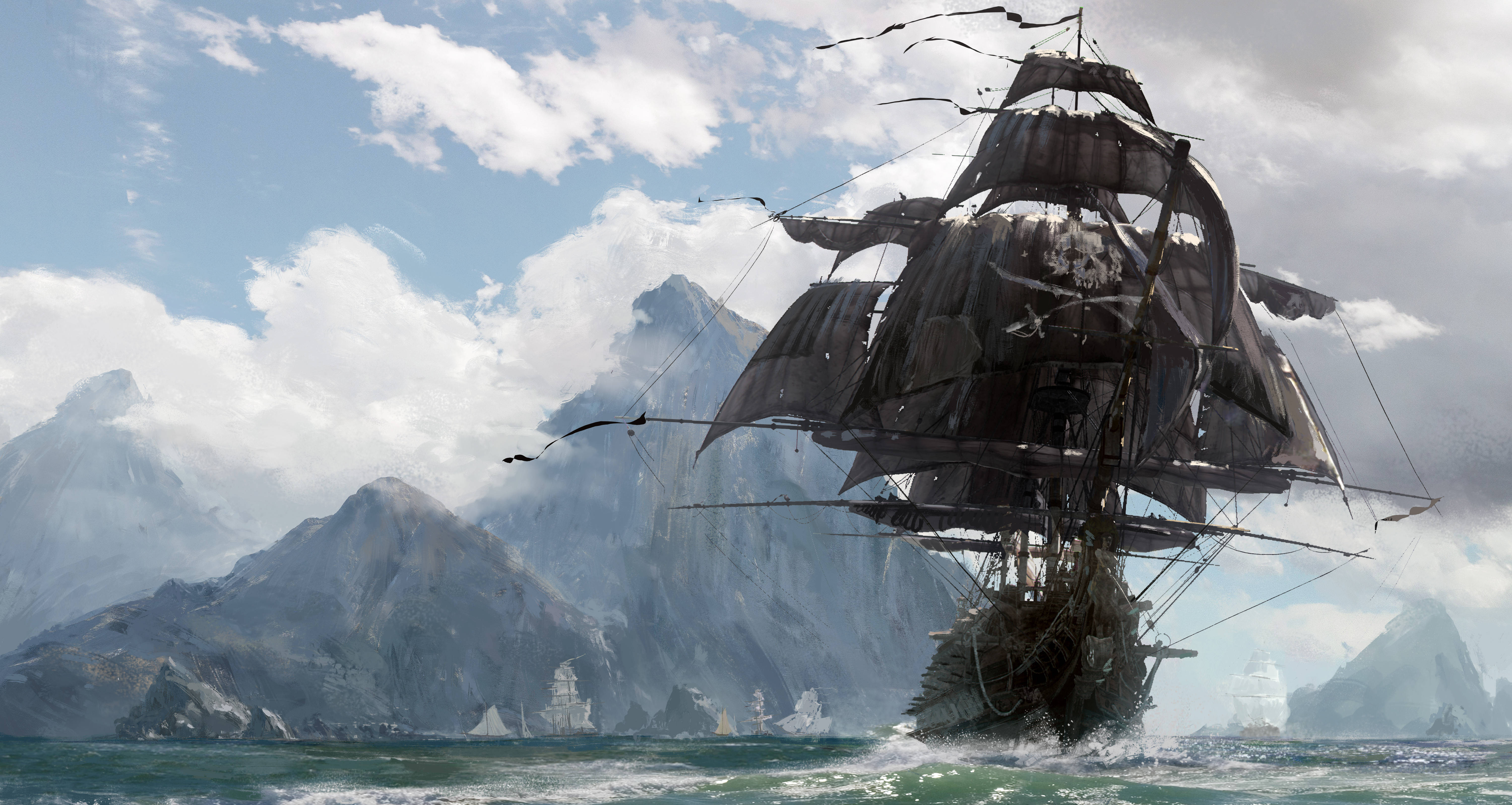 4K 해적선 그림 배경화면