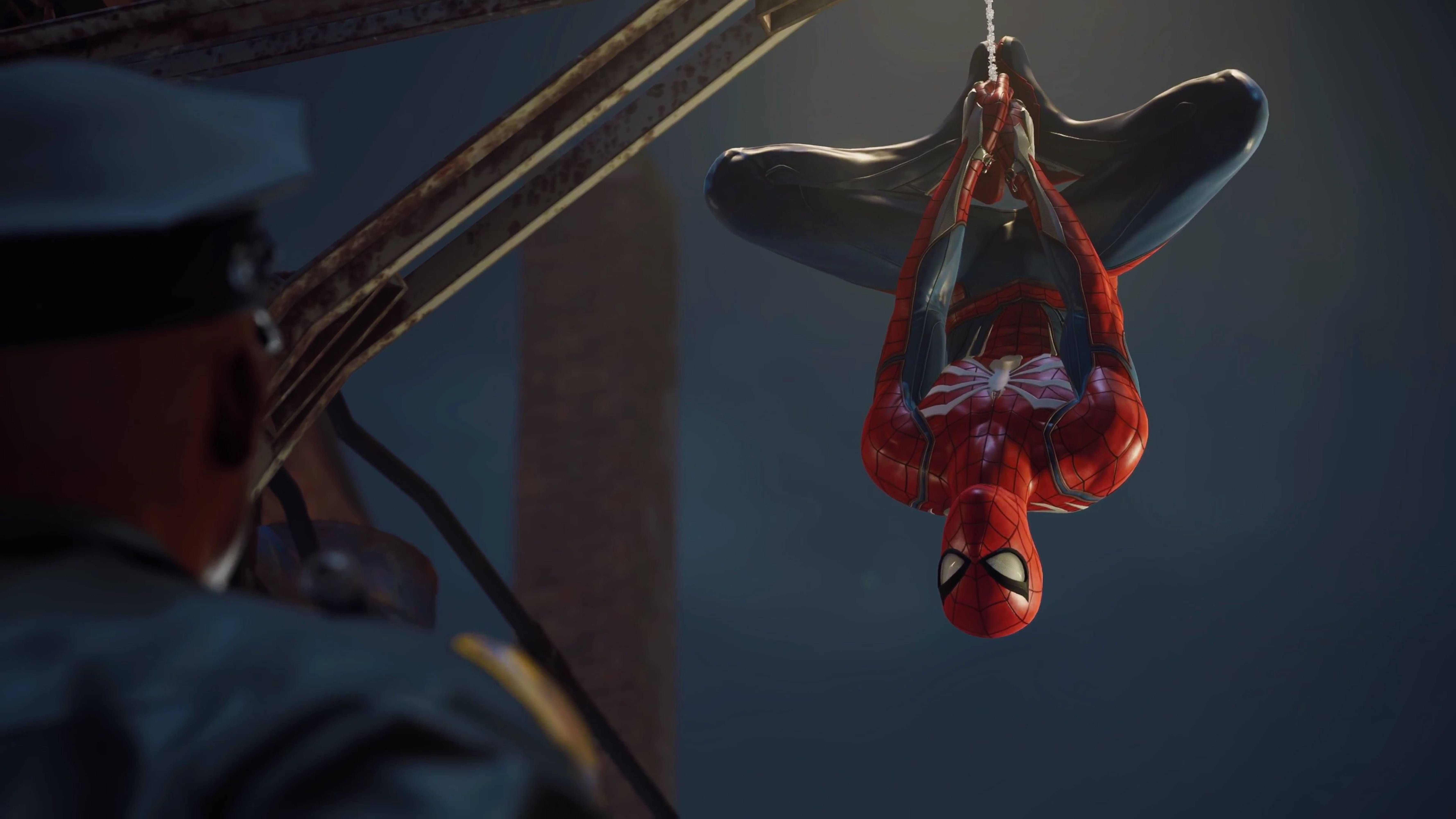 마블 스파이더맨 거꾸로 매달린 4K PS4 배경화면