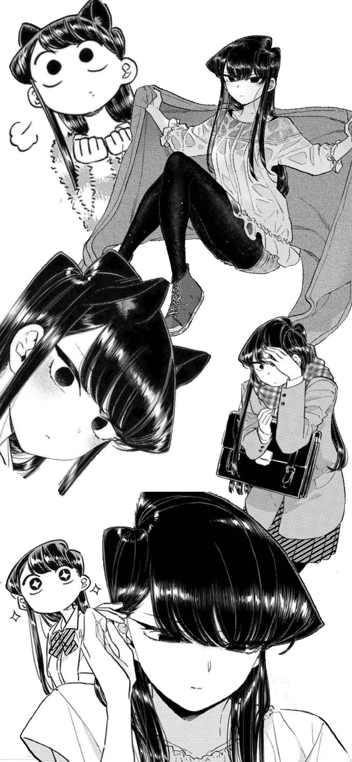 a series of drawings of a girl with black hair 배경화면