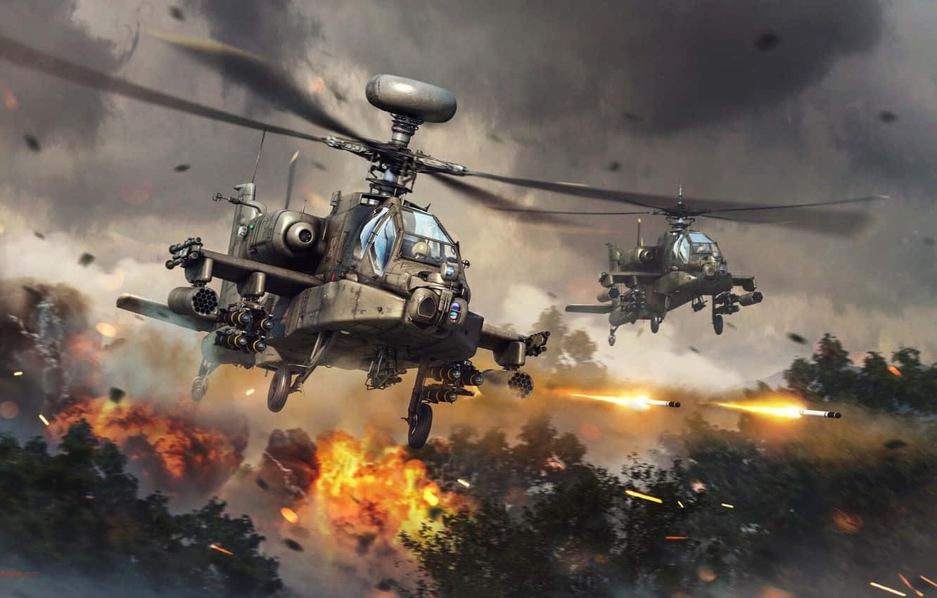 웅장한 보잉 AH-64 아파치 - 무지갯빛 하늘의 전사 배경화면