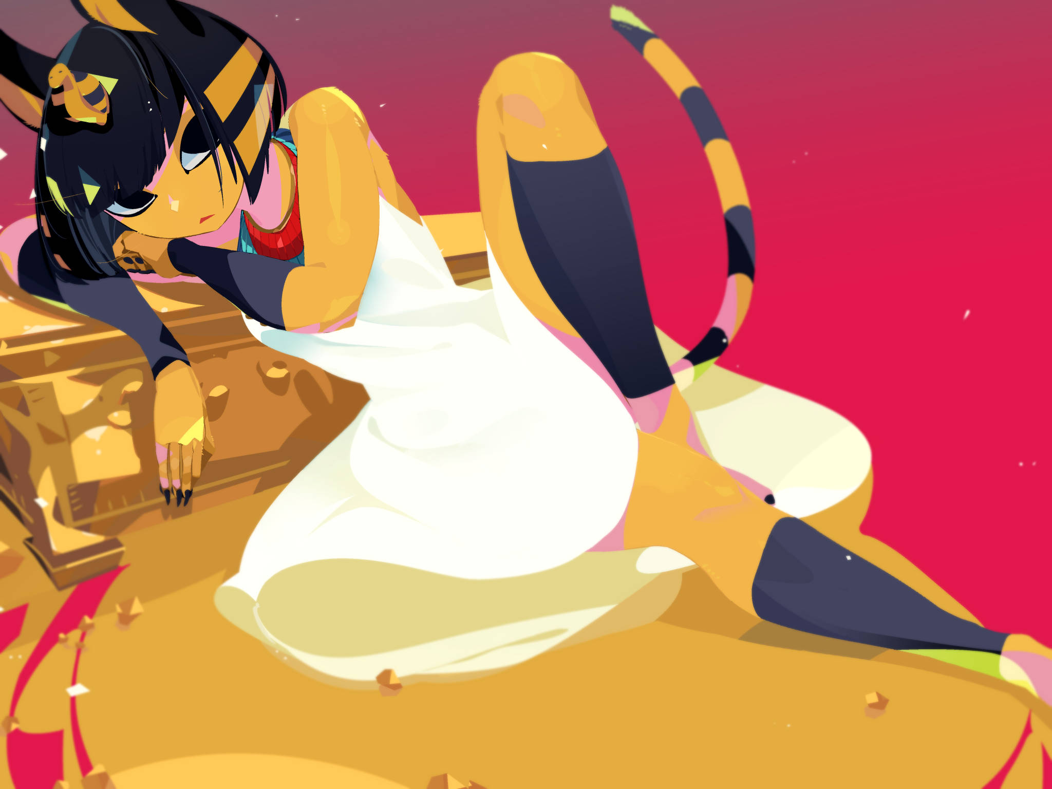 Ankha Animal Crossing 머리를 기대고 있는 모습 배경화면