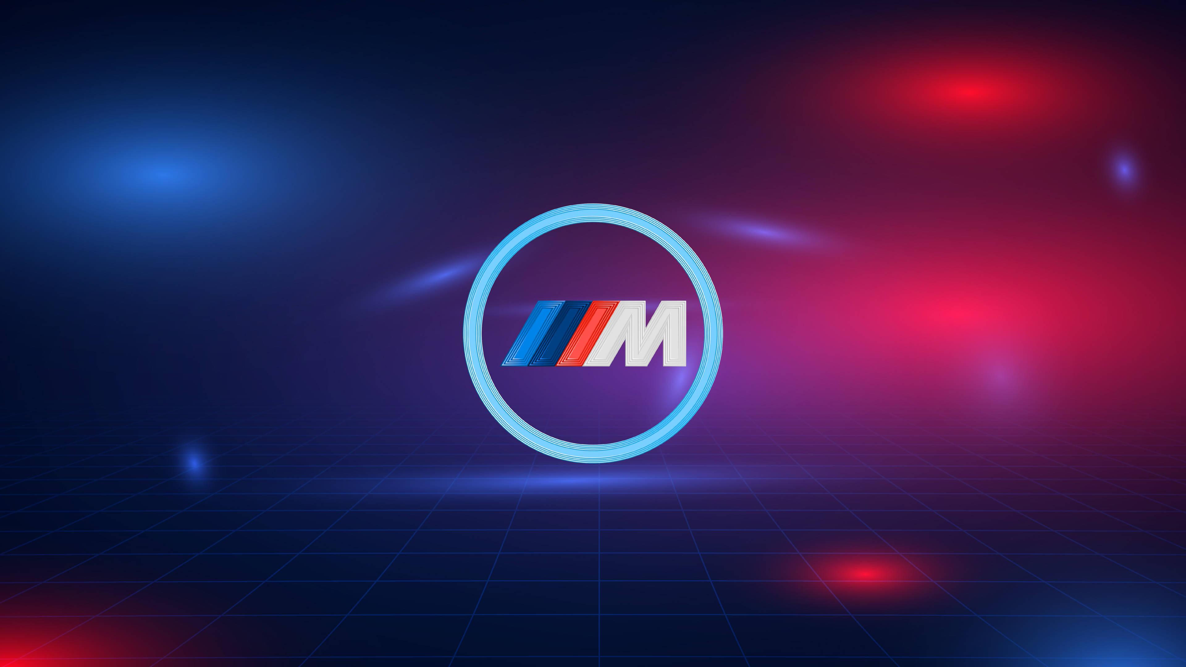 파란색 빨간색 조명 BMW M 로고 배경화면