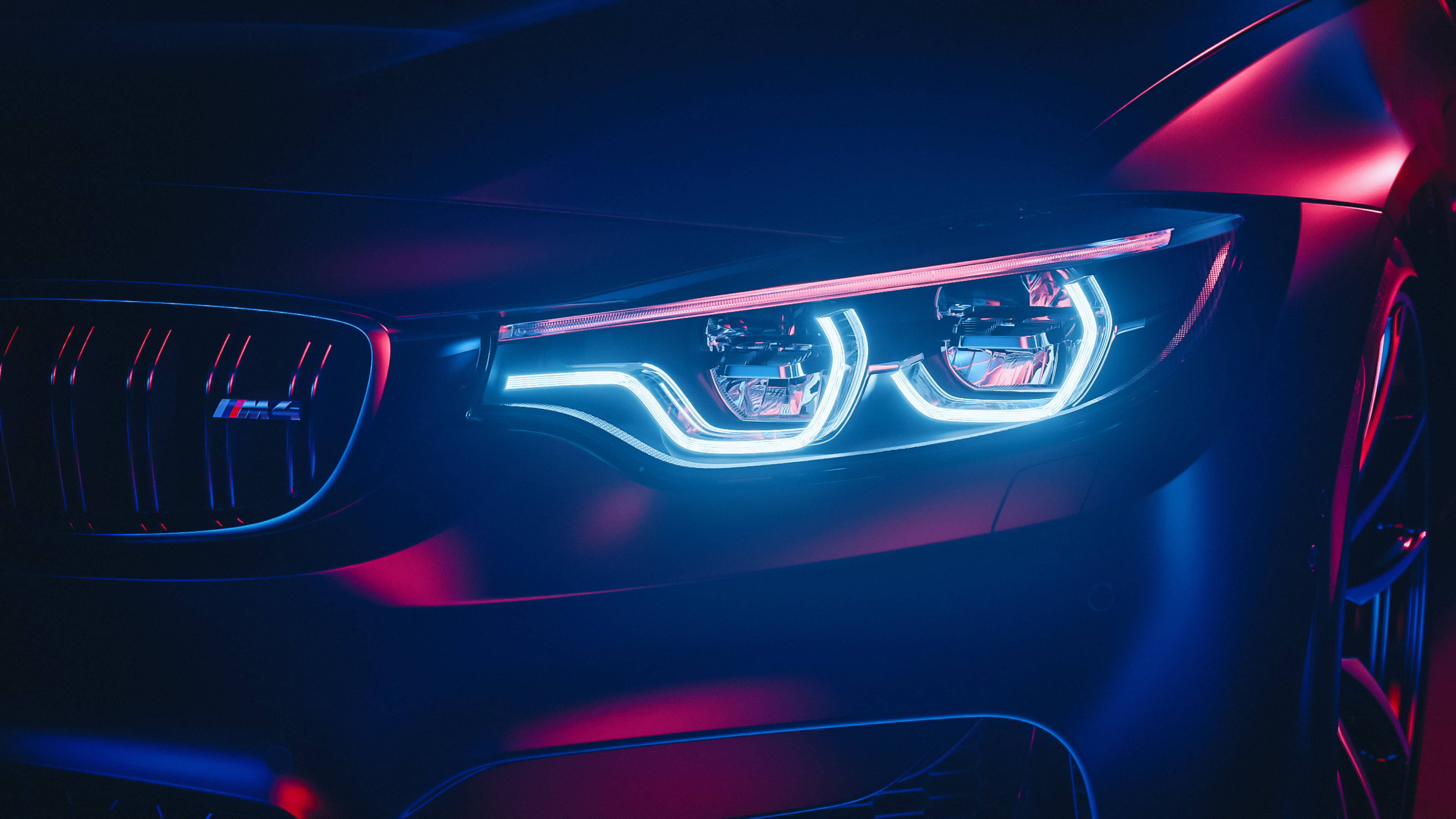 BMW M4 밝은 헤드라이트 클로즈업 배경화면