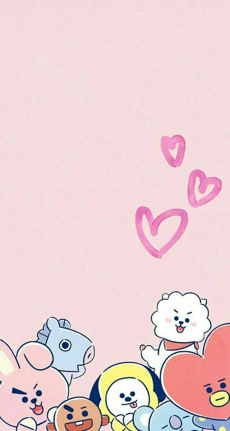 귀여운 BT21 캐릭터 하트 아웃라인 배경화면