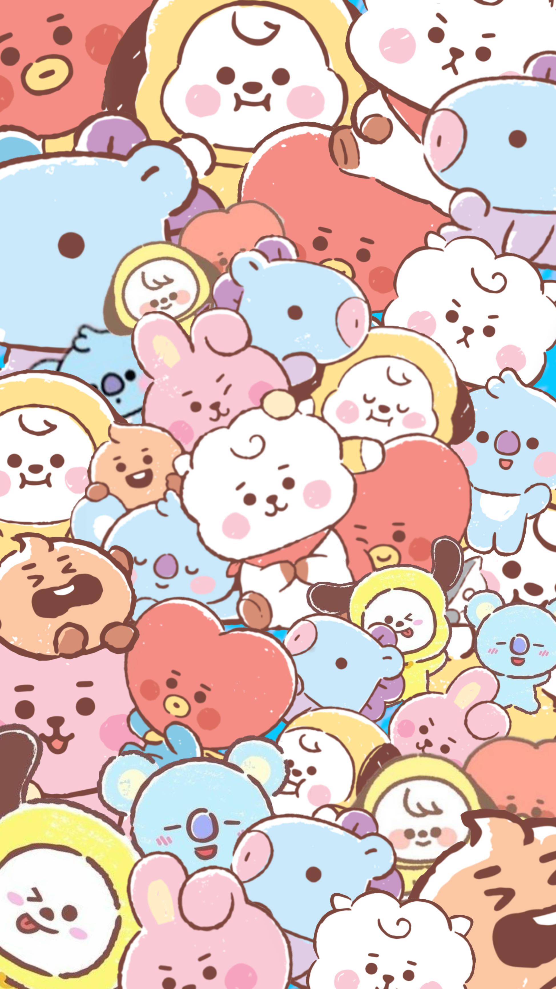 파스텔 퍼플 쿠키와 BT21 친구들 배경화면