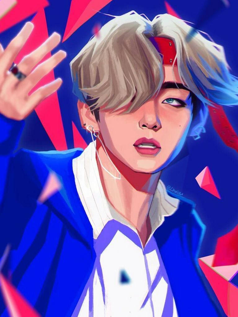 BTS 애니메 타입의 뷔 벡터 아트 배경화면