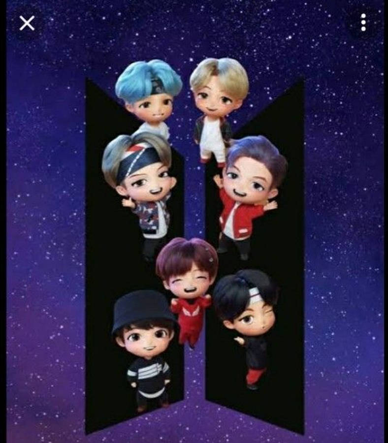타이니탄 BTS가 별빛 가득한 푸른 배경 위에서 반짝이다 배경화면