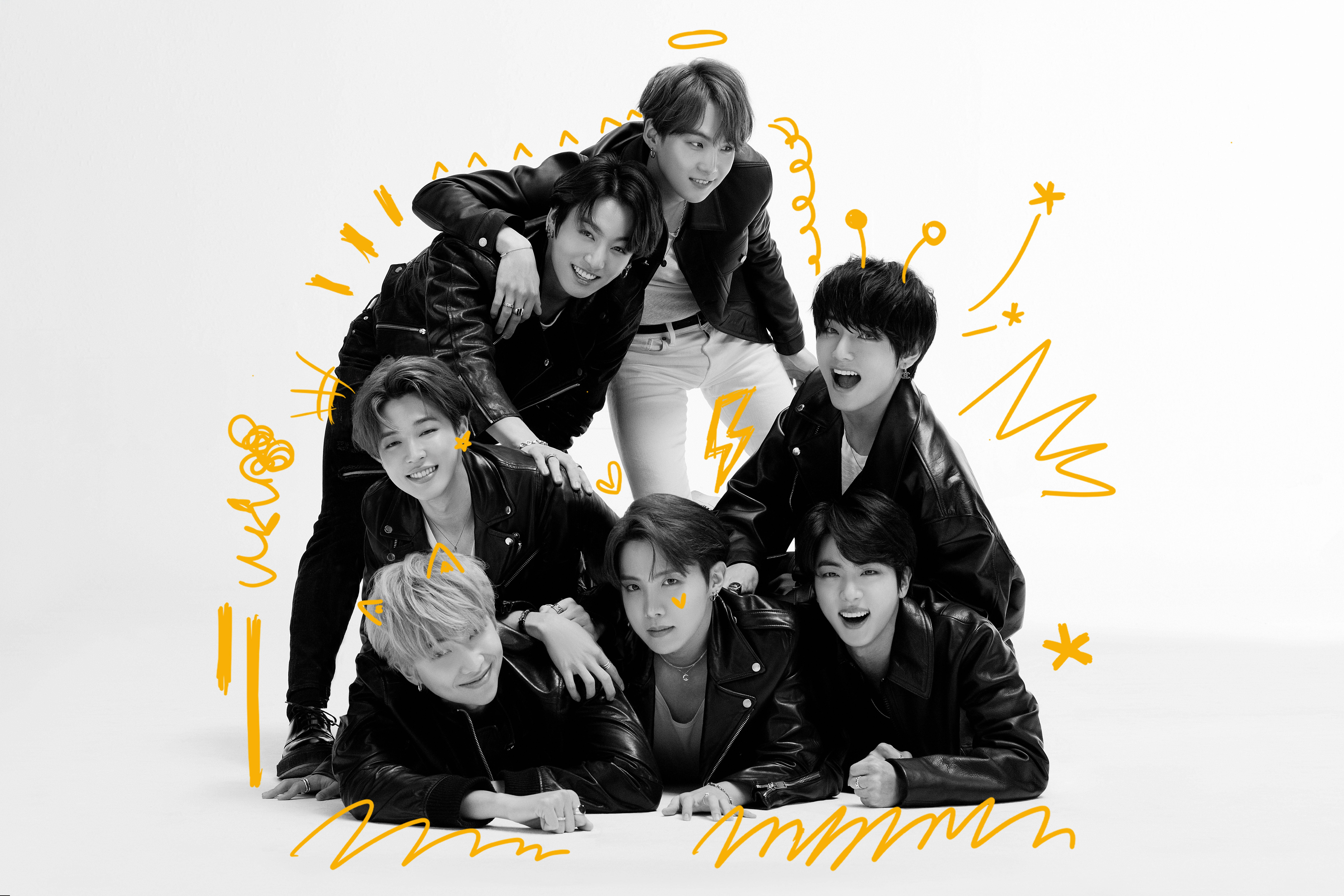 모노크롬 BTS 다이너마이트 그룹 사진 배경화면