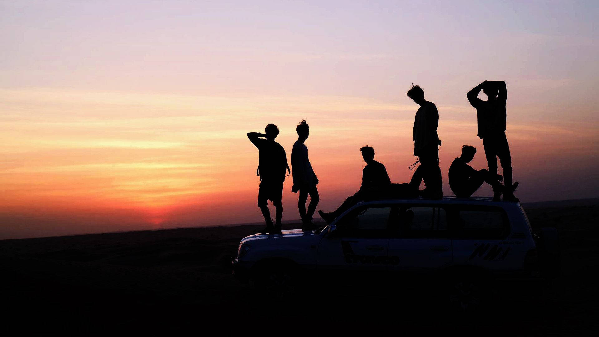 BTS 그룹 사진 일몰 배경화면