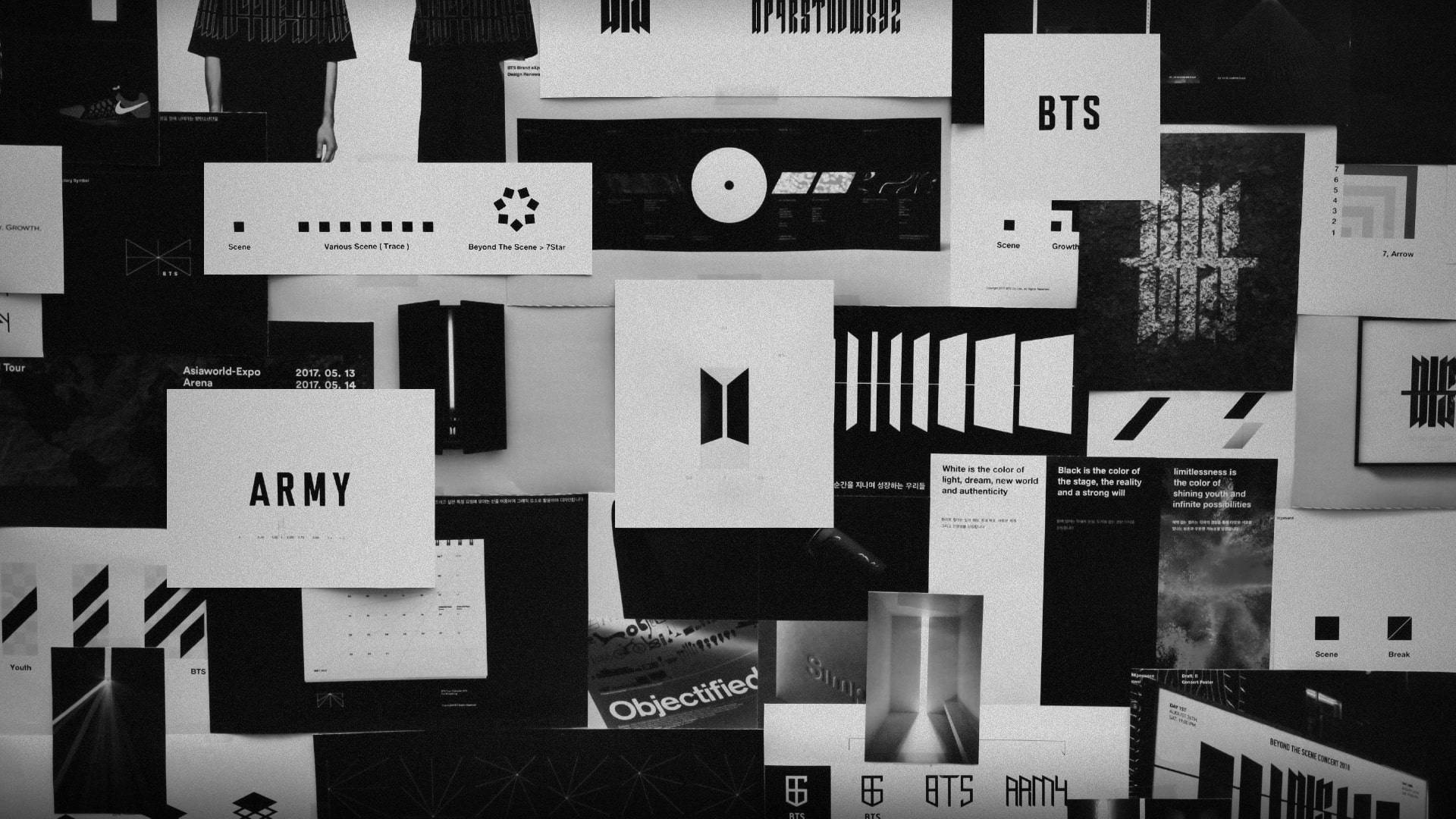 BTS 블랙 에스테틱 로고 콜라주 배경화면