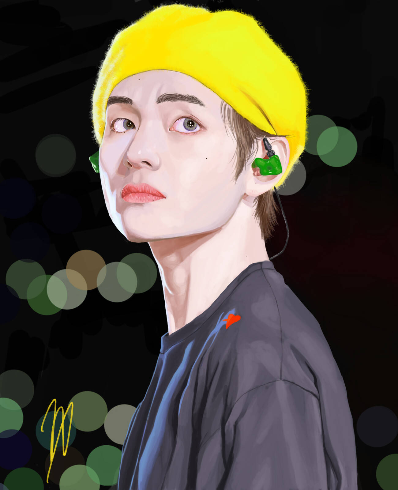 BTS 뷔 노란 베레모 아트 배경화면