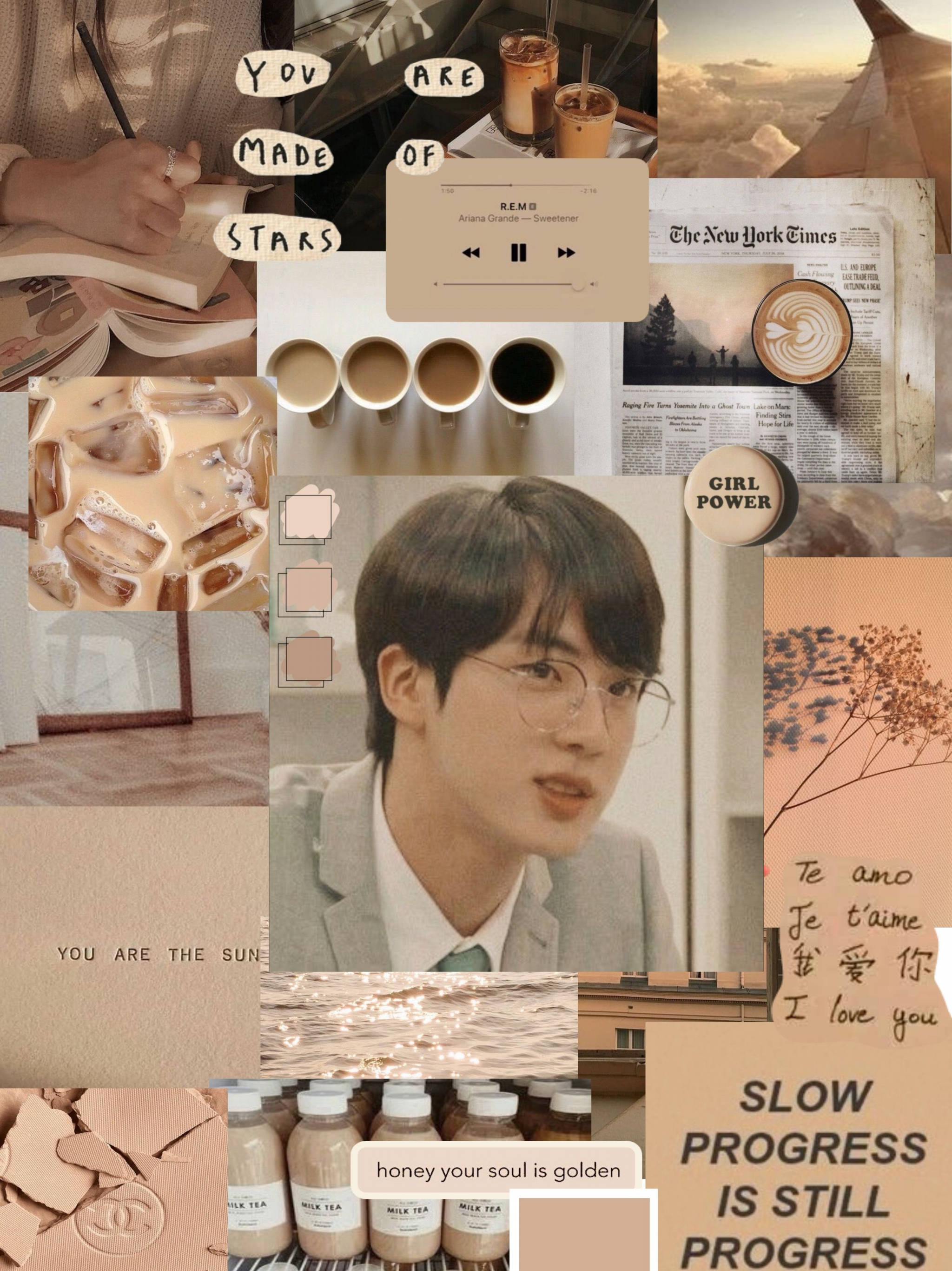 베이지 브라운 감성 BTS 진 배경화면