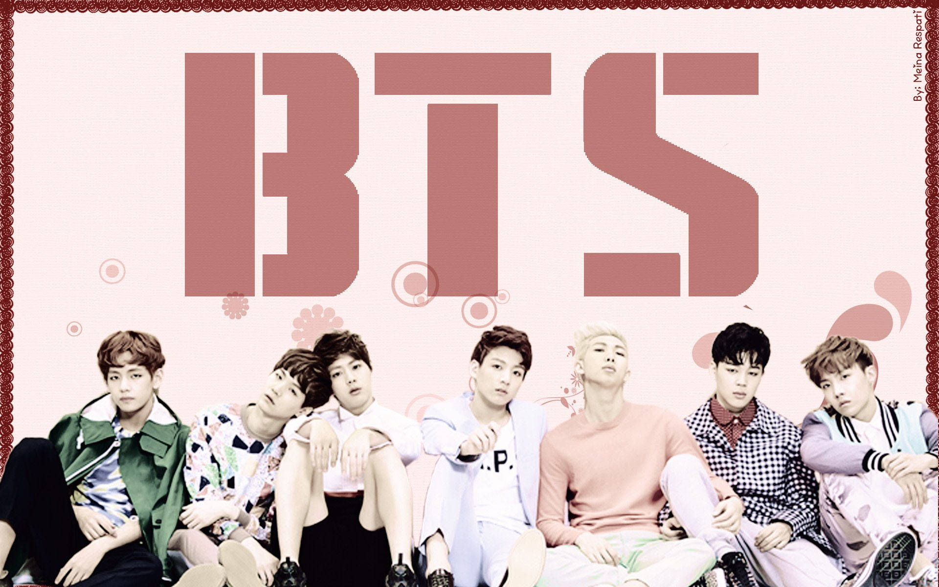 BTS 핑크 배경 단체 사진 배경화면