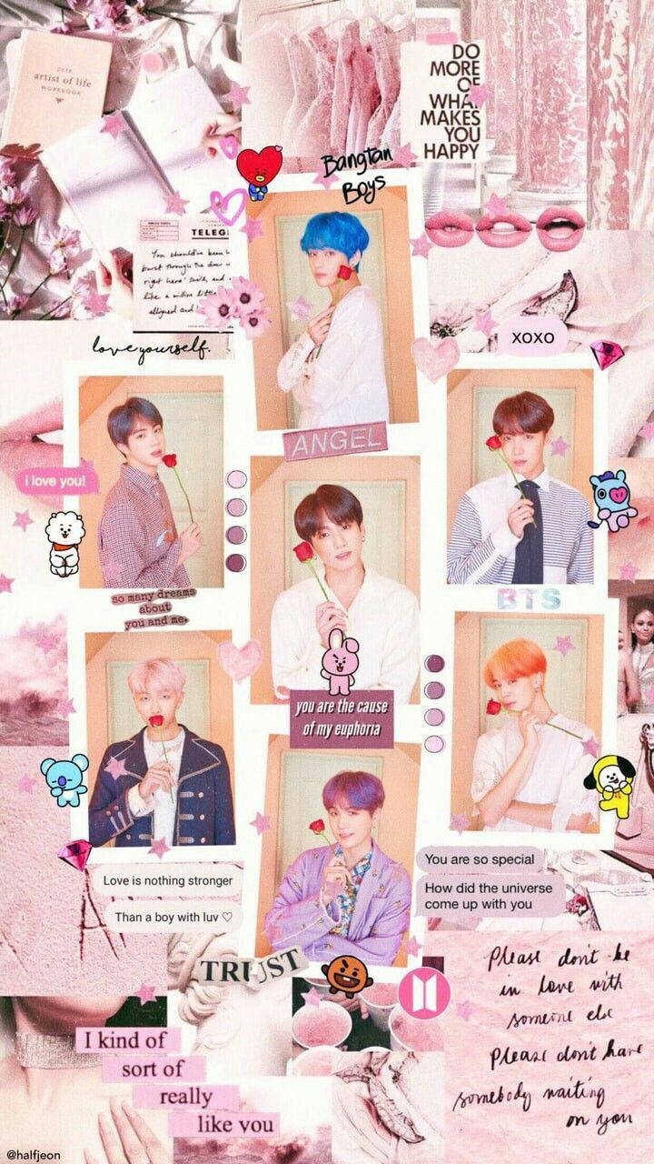 BTS 감성 멤버들과 장미 배경화면