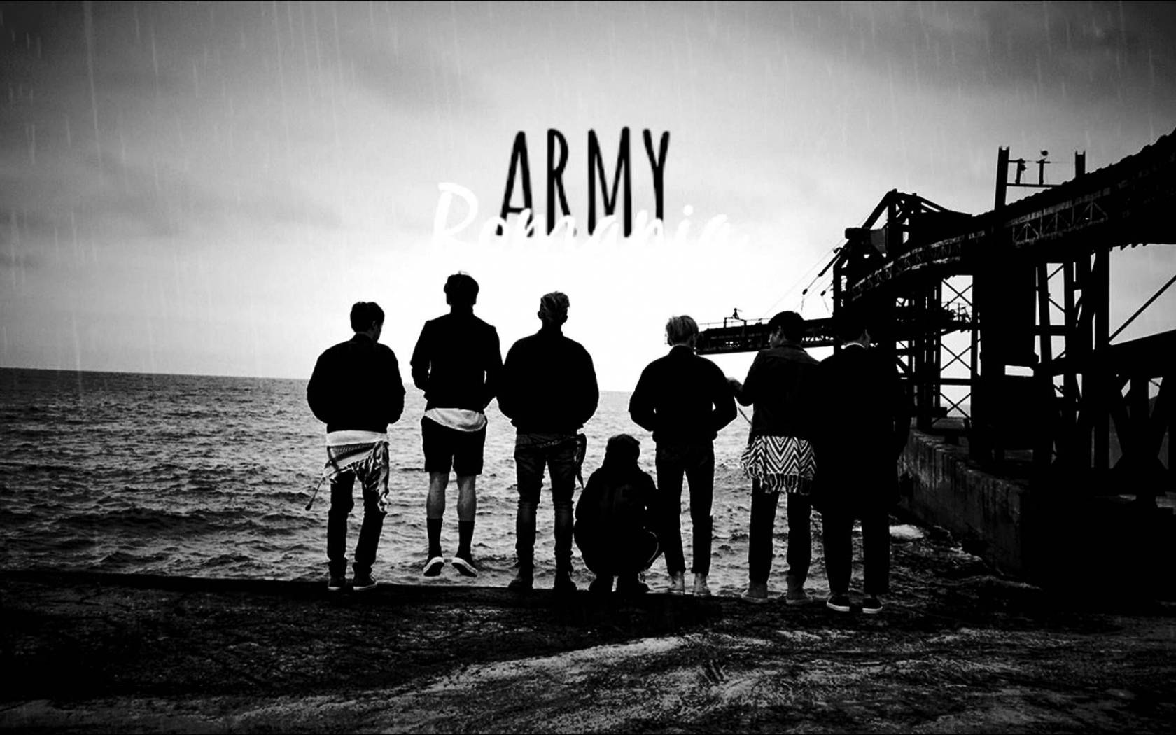 BTS 바다 옆 흑백 노트북 배경화면