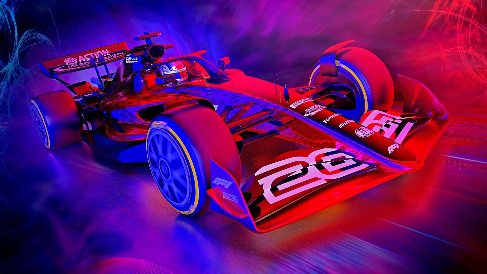 F1 게임 레이스카 보라색과 빨간색 감성 배경화면