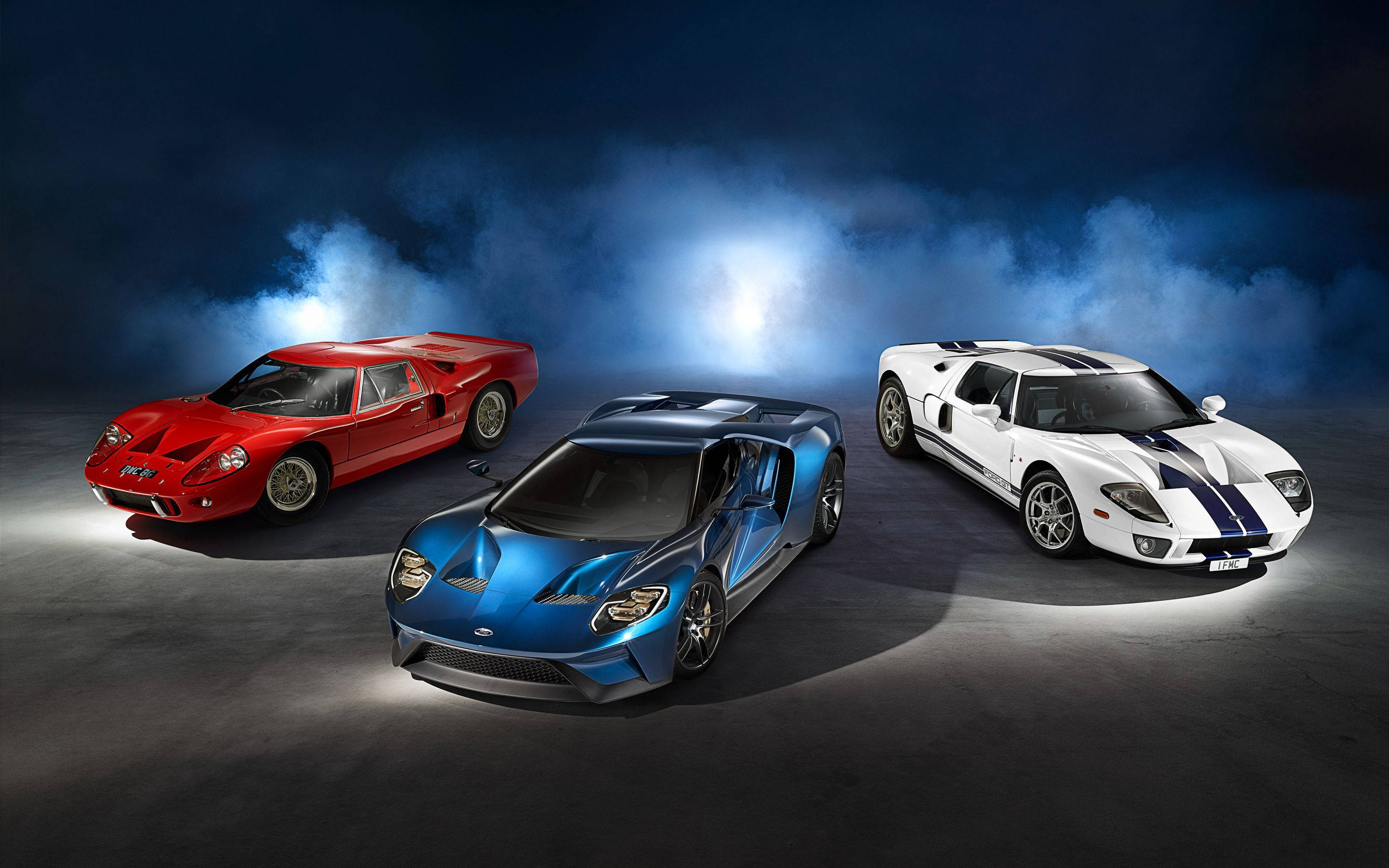 빨간색, 파란색, 흰색 Ford GT 배경화면