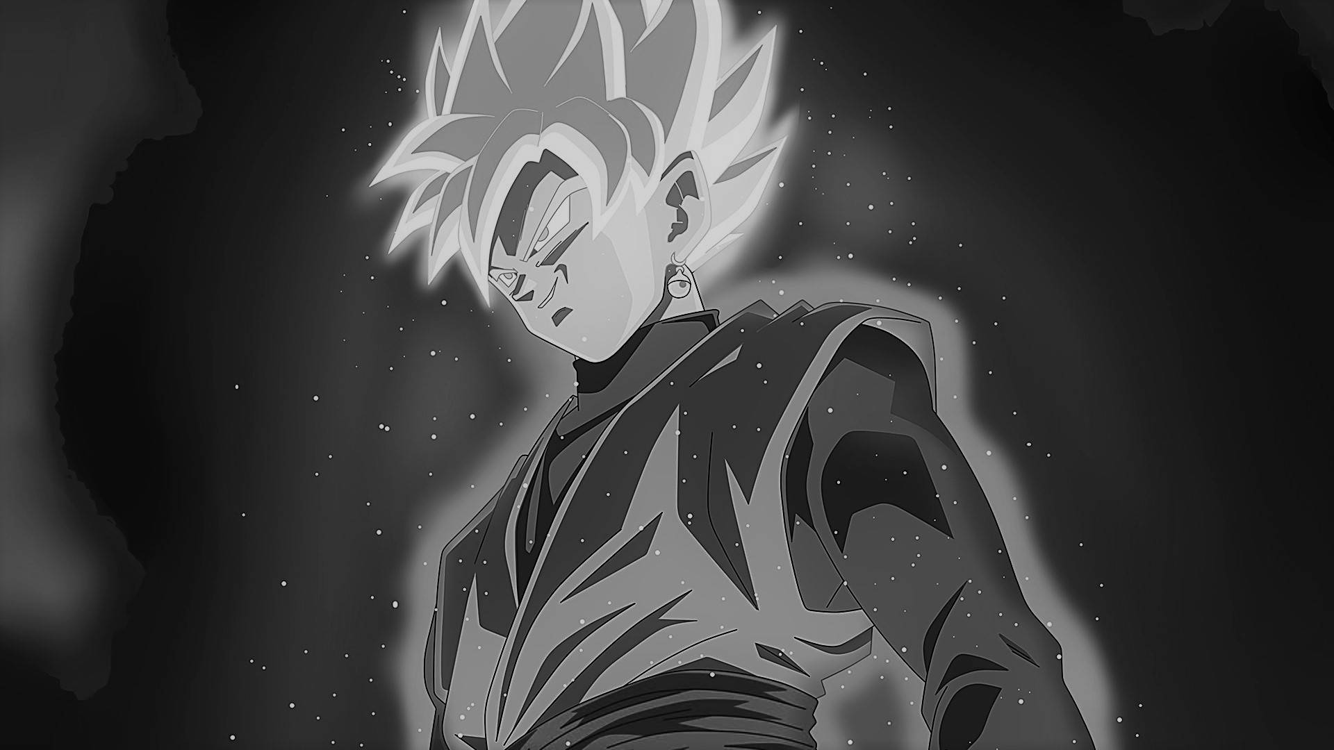 징그럽게 웃는 검은색과 흰색의 Goku 배경화면