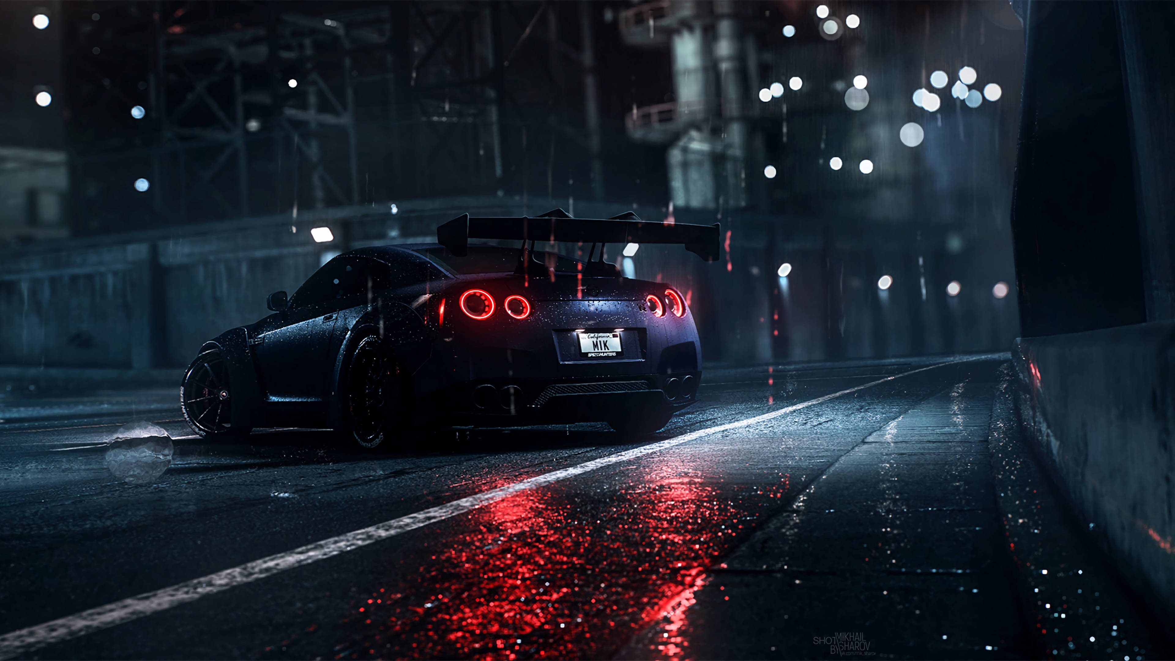 어두운 파란색 닛산 GT R 4K 배경화면