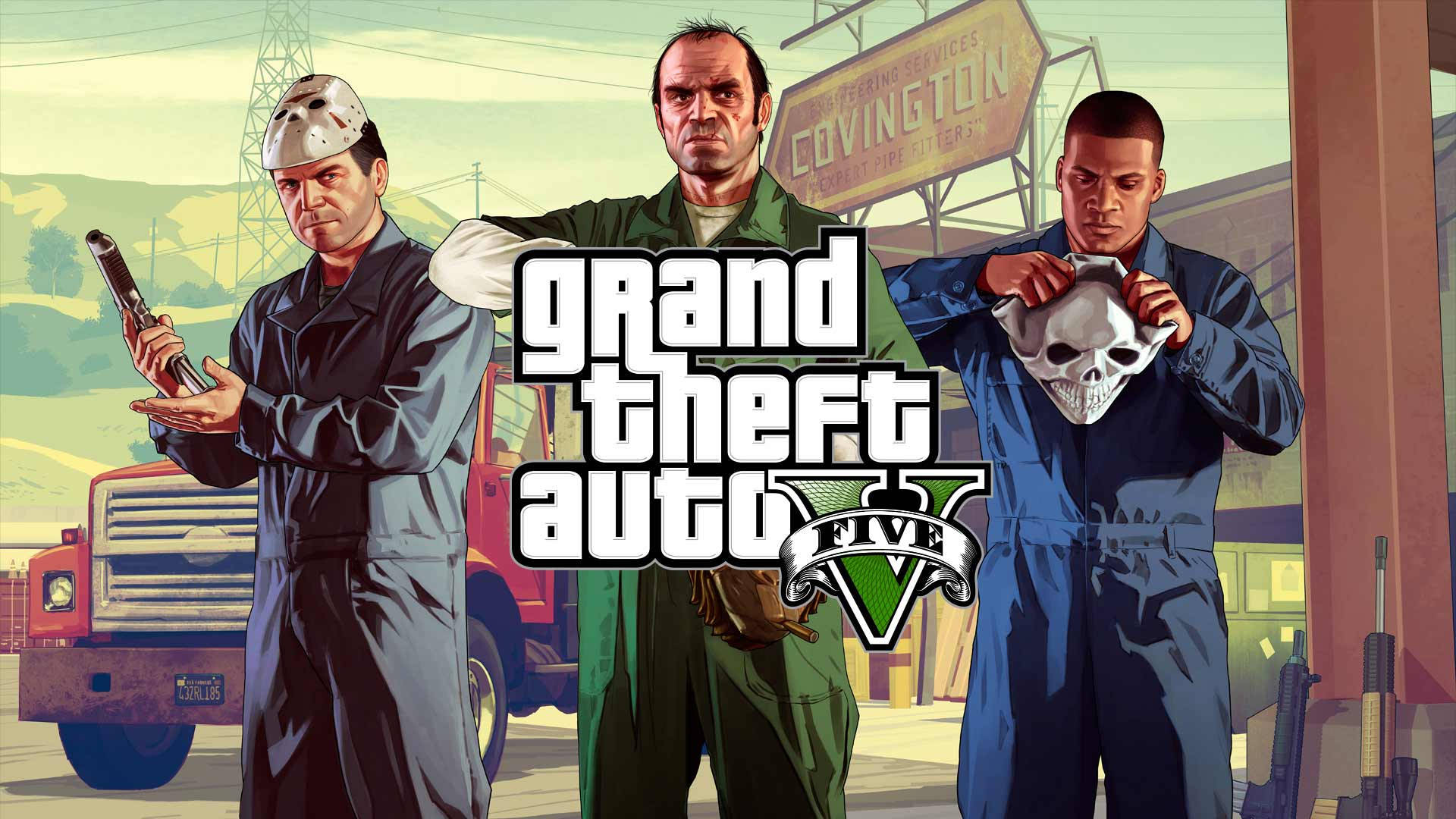 GTA 5의 스릴 넘치는 강도 장면, 선명한 1080p 배경화면