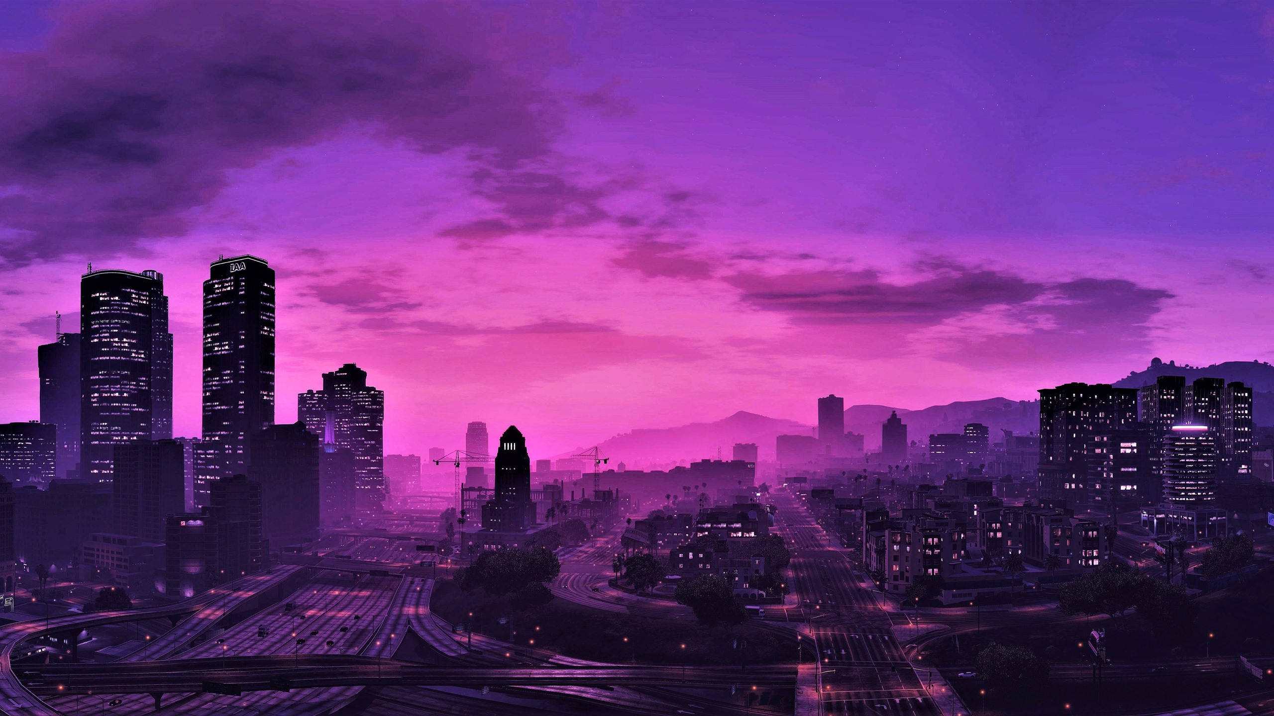 GTA 5 2560x1440 밤하늘 보라색 배경화면