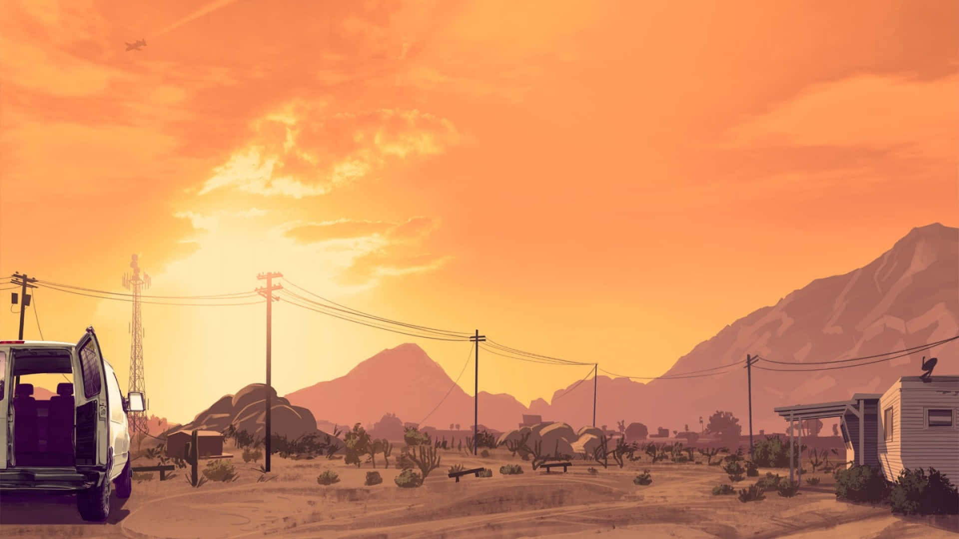 GTA 배경 산 위의 오렌지 하늘 배경화면