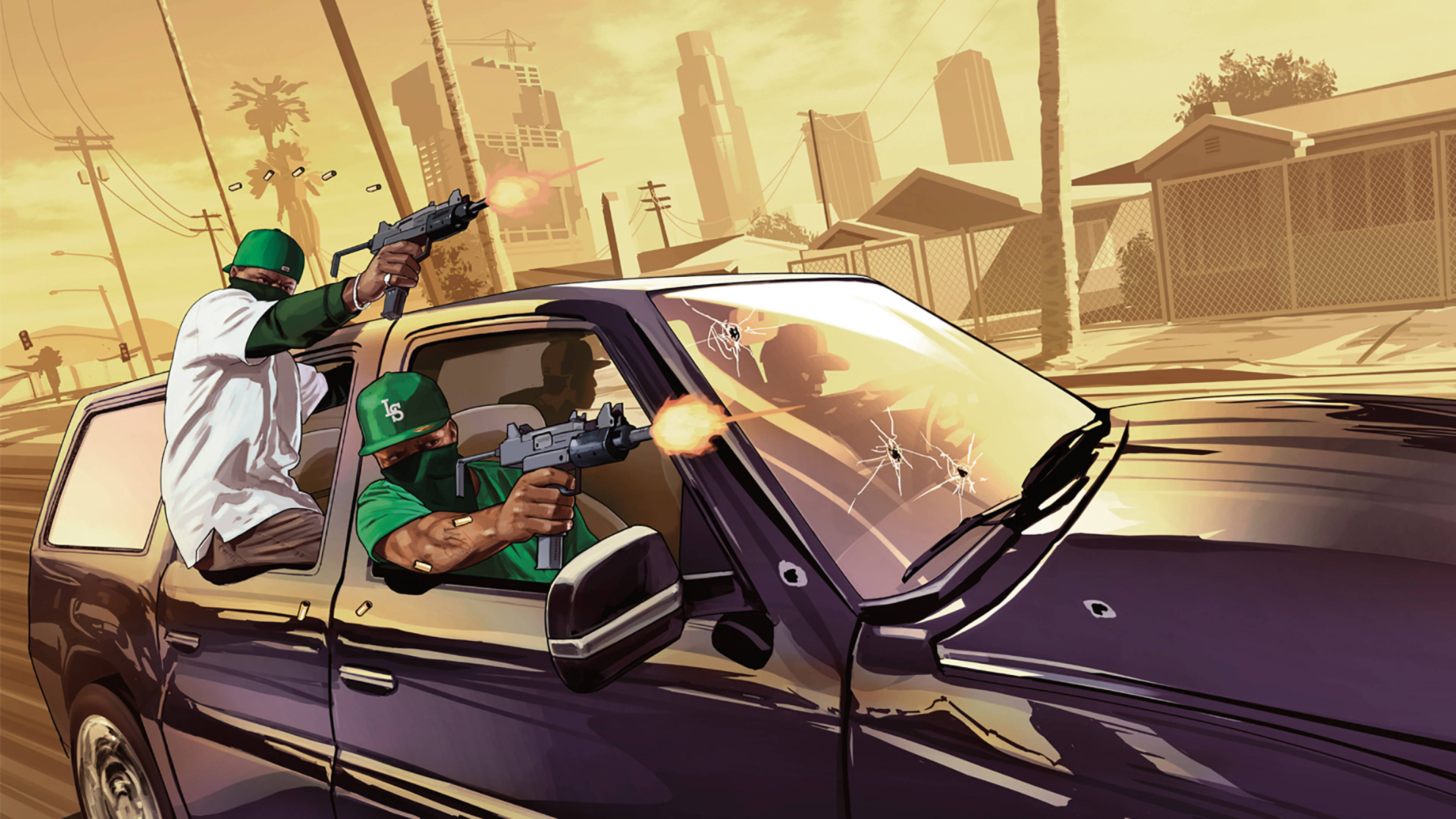 GTA SA 4K 자동차 총격전 배경화면