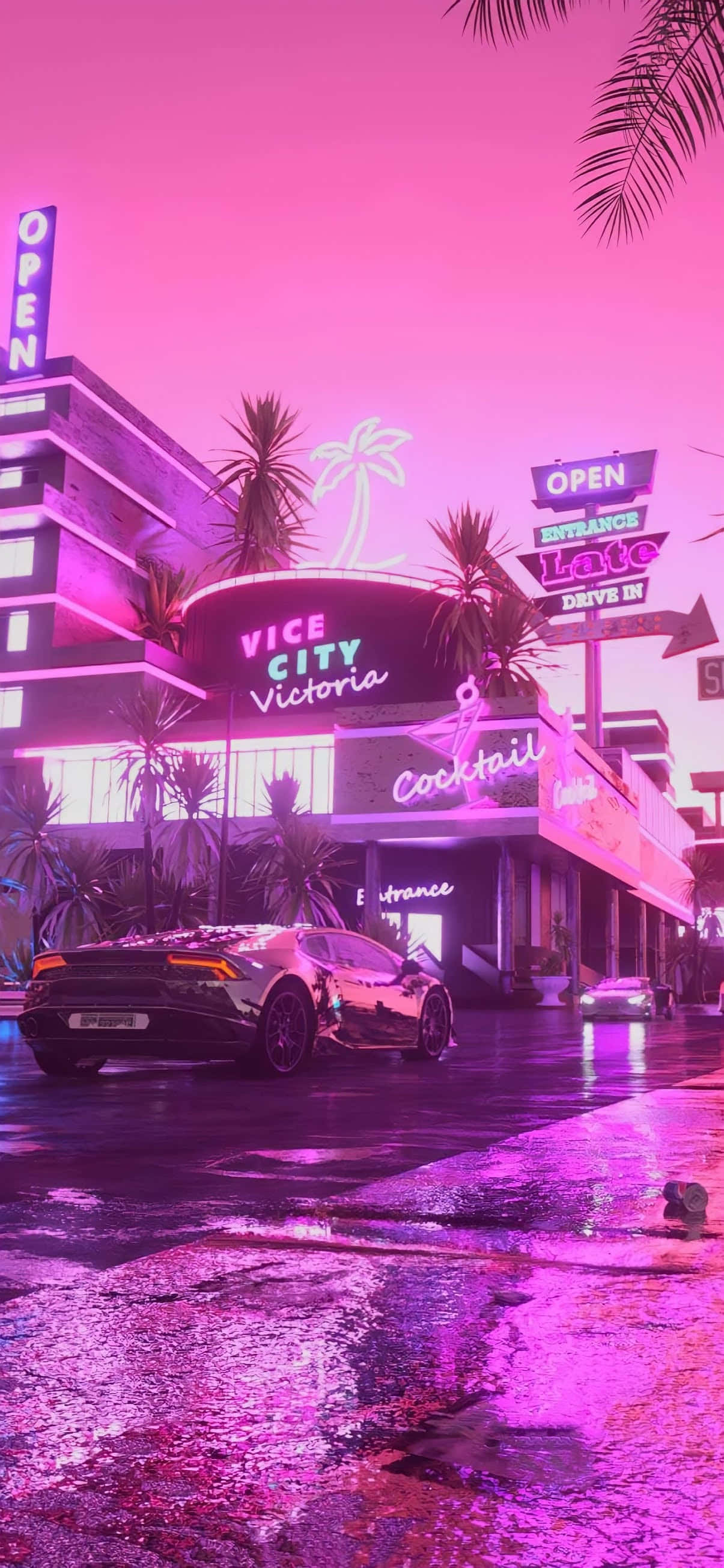 핑크 네온 라이트 GTA 바이스 시티 나이츠 베이퍼웨이브 배경 배경화면