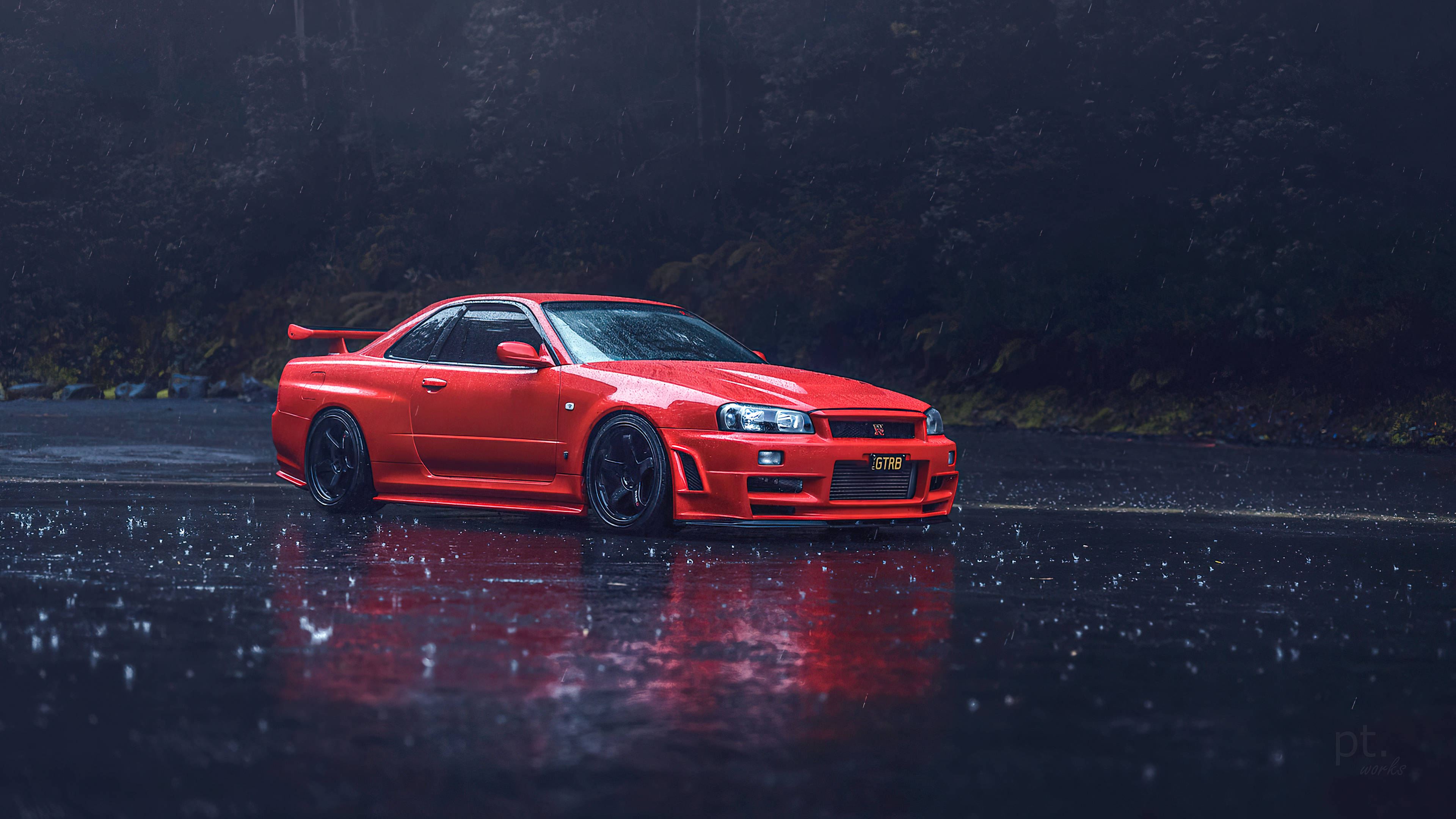 닛산 스카이라인 GTR R34 비 오는 배경 배경화면