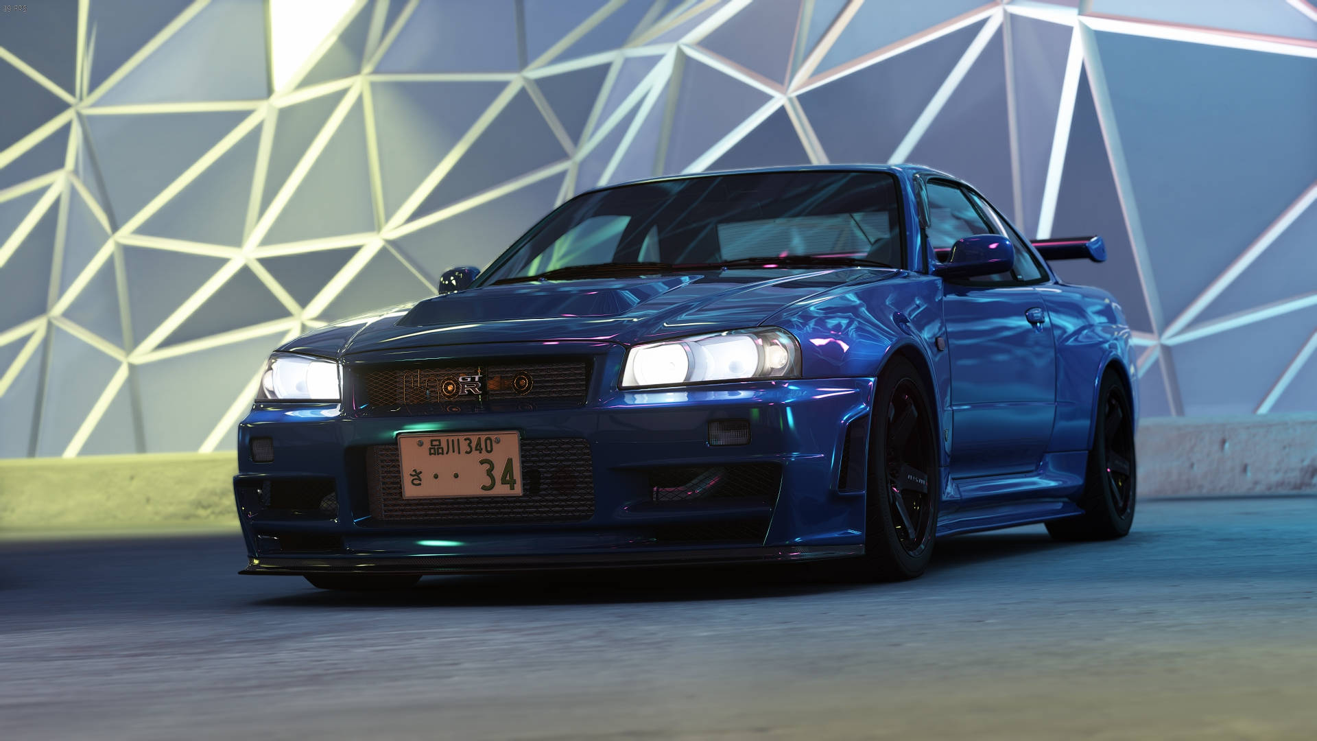 맞춤형 블루 닛산 스카이라인 GTR R34 배경화면